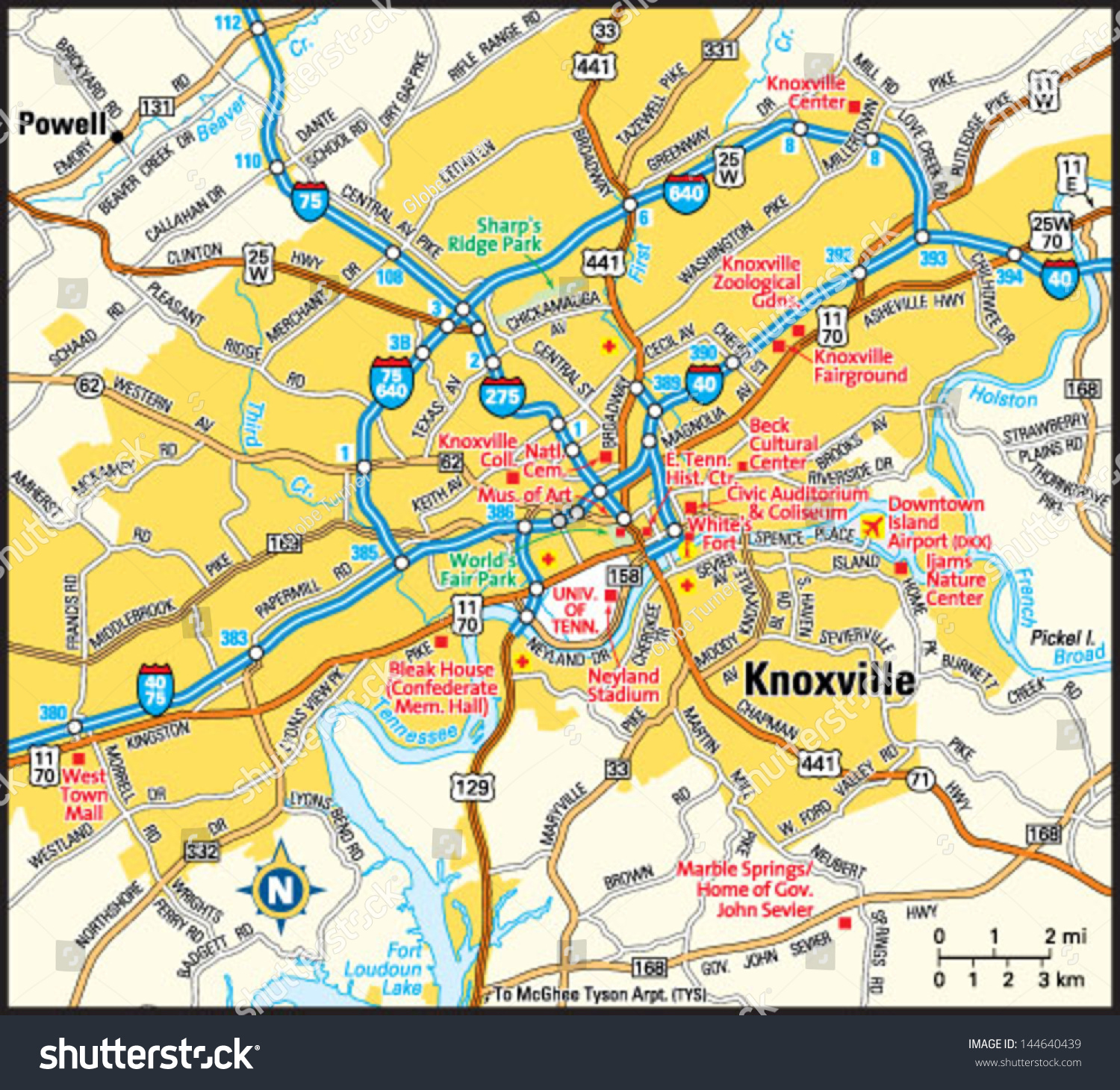 Knoxville Tennessee Area Map Stock Vector Royalty Free 144640439