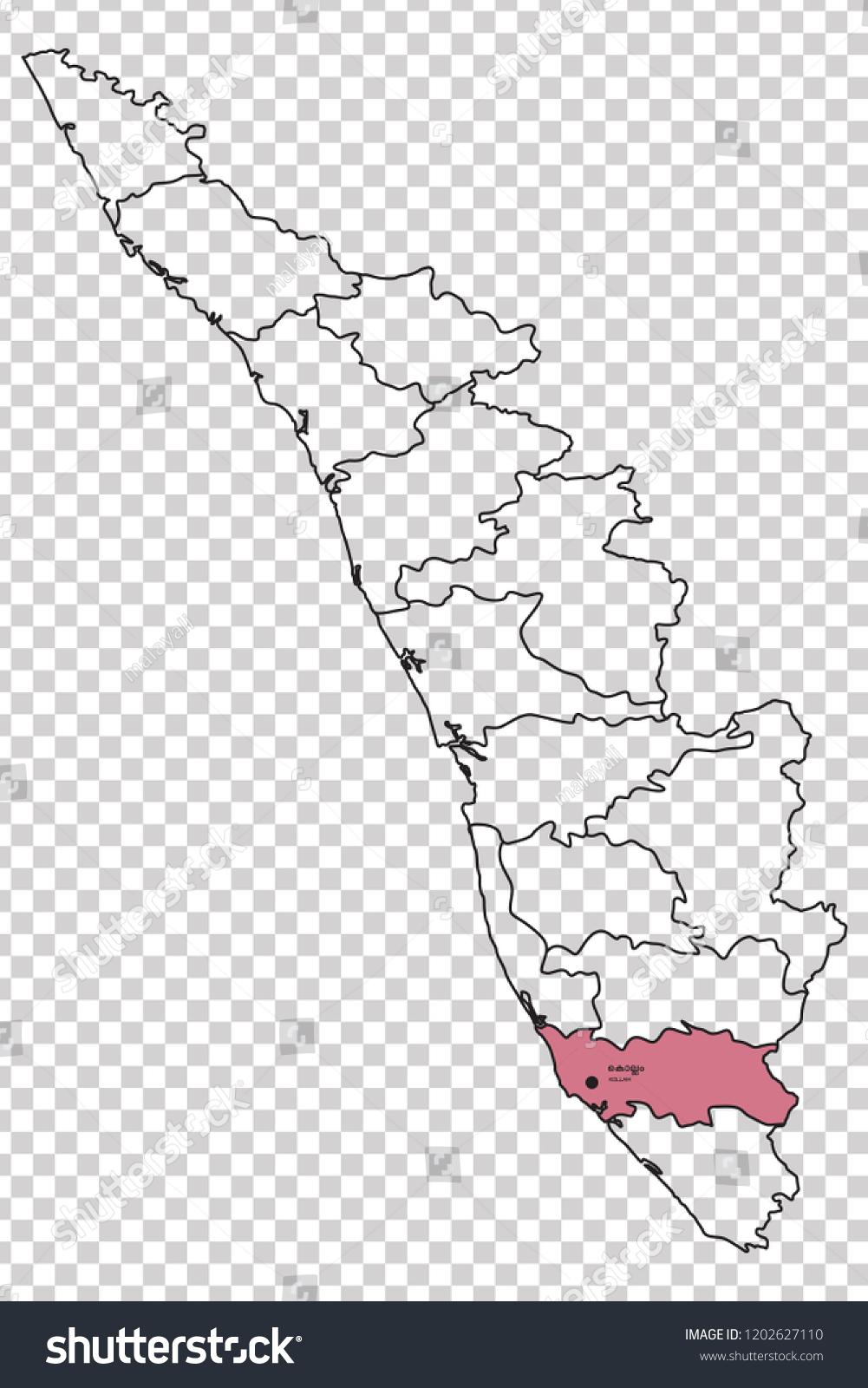 Kollam District Shown Highlighted Purple Colour Stock Vector Royalty 