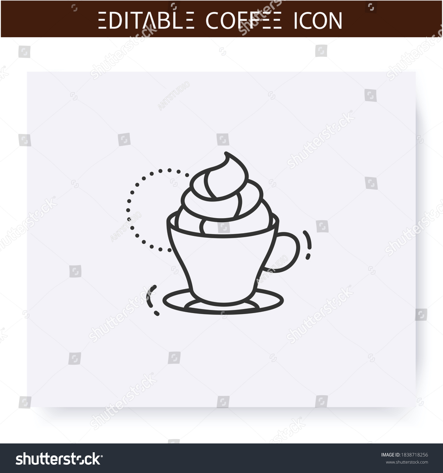 SVG of Kon panna coffee line icon.Type of coffee drink. Double espresso topped with whipped cream. Coffeehouse menu. Different caffeine drinks receipts concept. Isolated vector illustration. Editable stroke svg