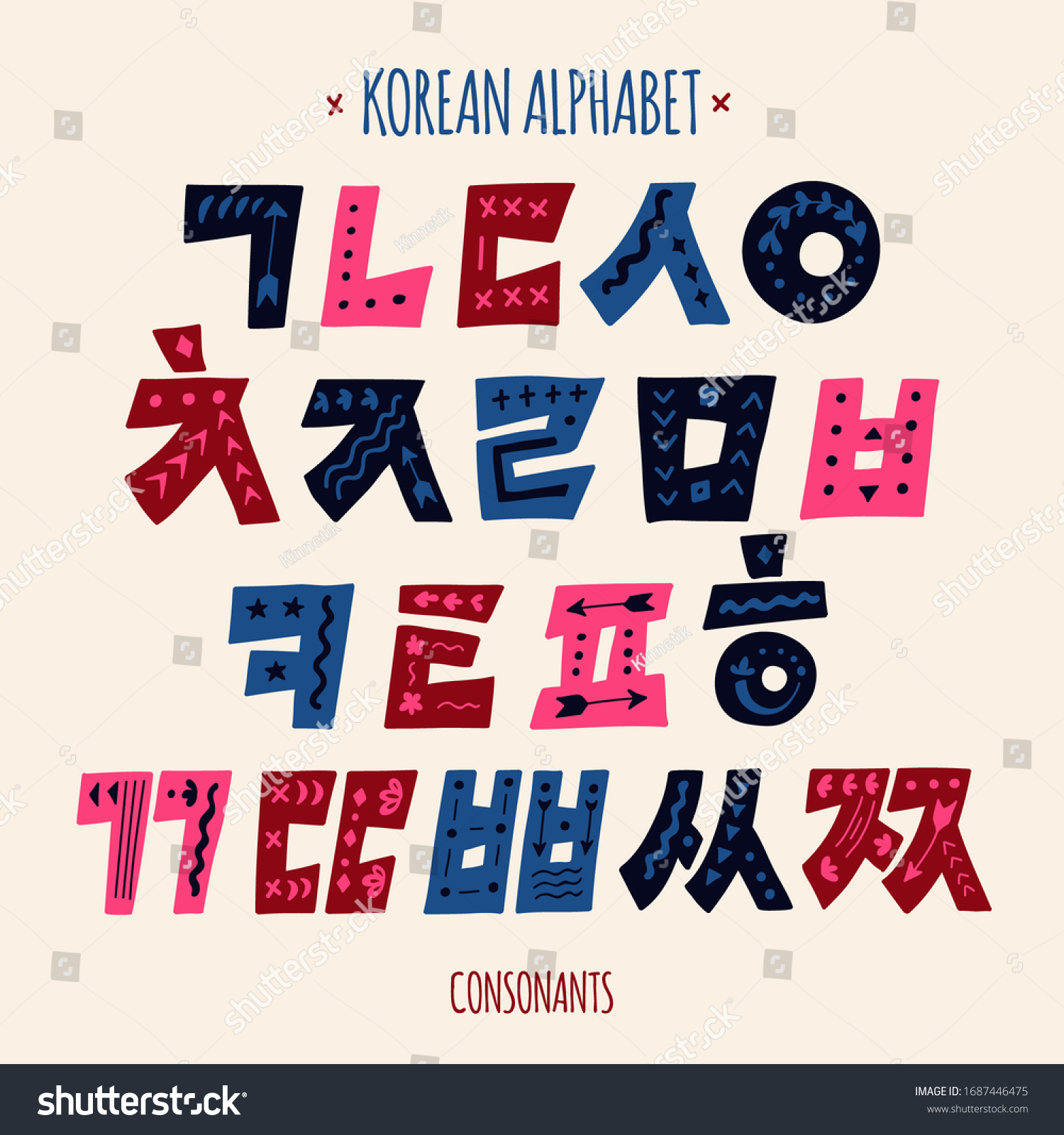 Korean Vector Alphabet Set Hangul Consonants 库存矢量图（免版税）1687446475 Shutterstock