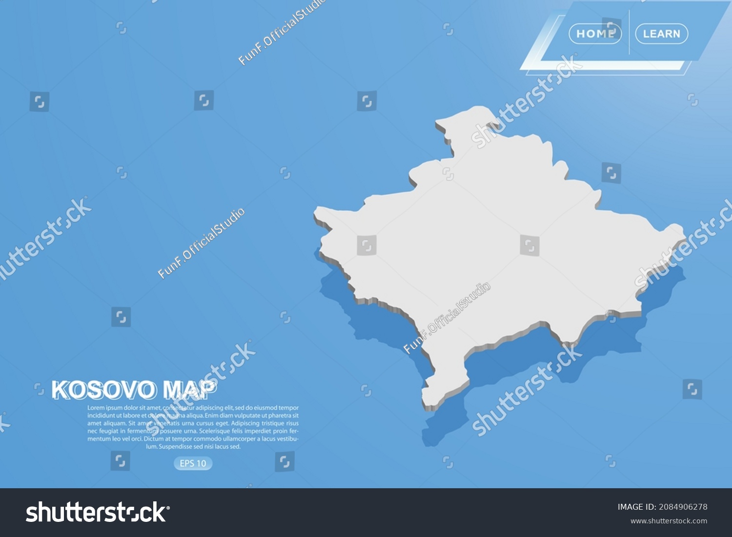 Vektor Stok Kosovo Map World Map International Vector Tanpa Royalti   Stock Vector Kosovo Map World Map International Vector Template With Isometric Style Including Shadow White 2084906278 