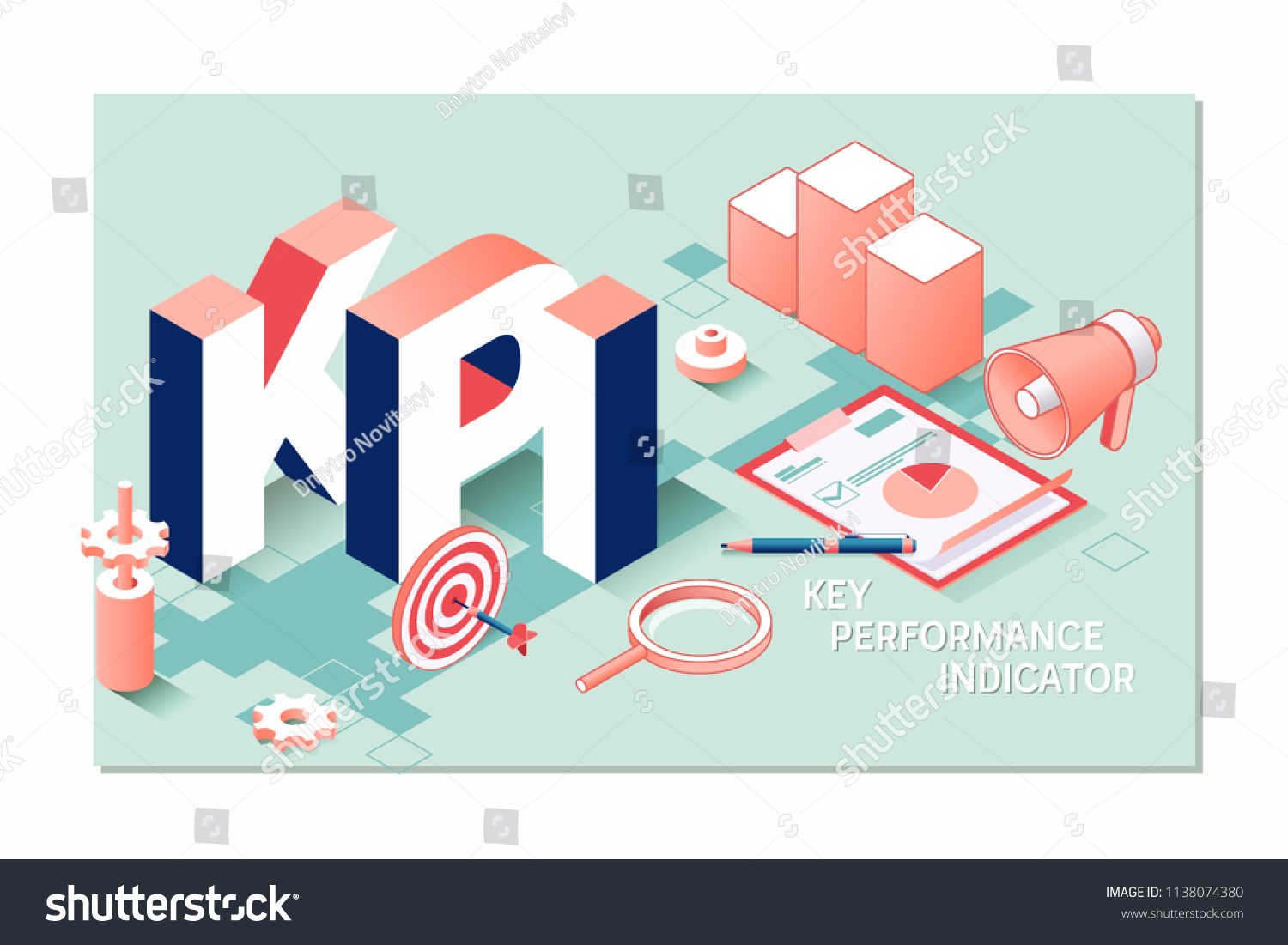 Kpi Key Performance Indicator Isometric 3d Stock Vector Royalty Free