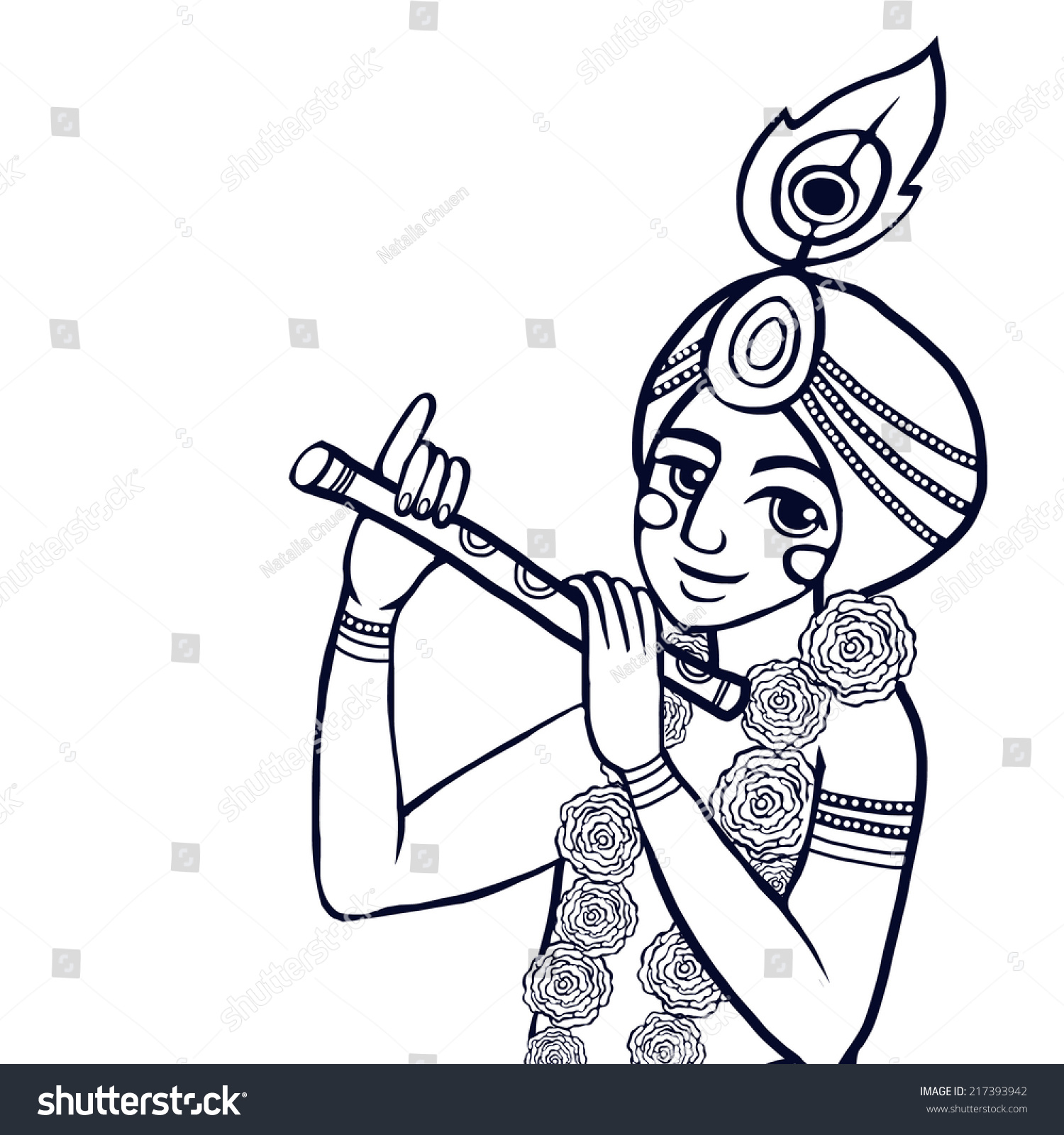 Krishna Floral Wreath Plays Flute On Stock Vector 217393942 - Shutterstock