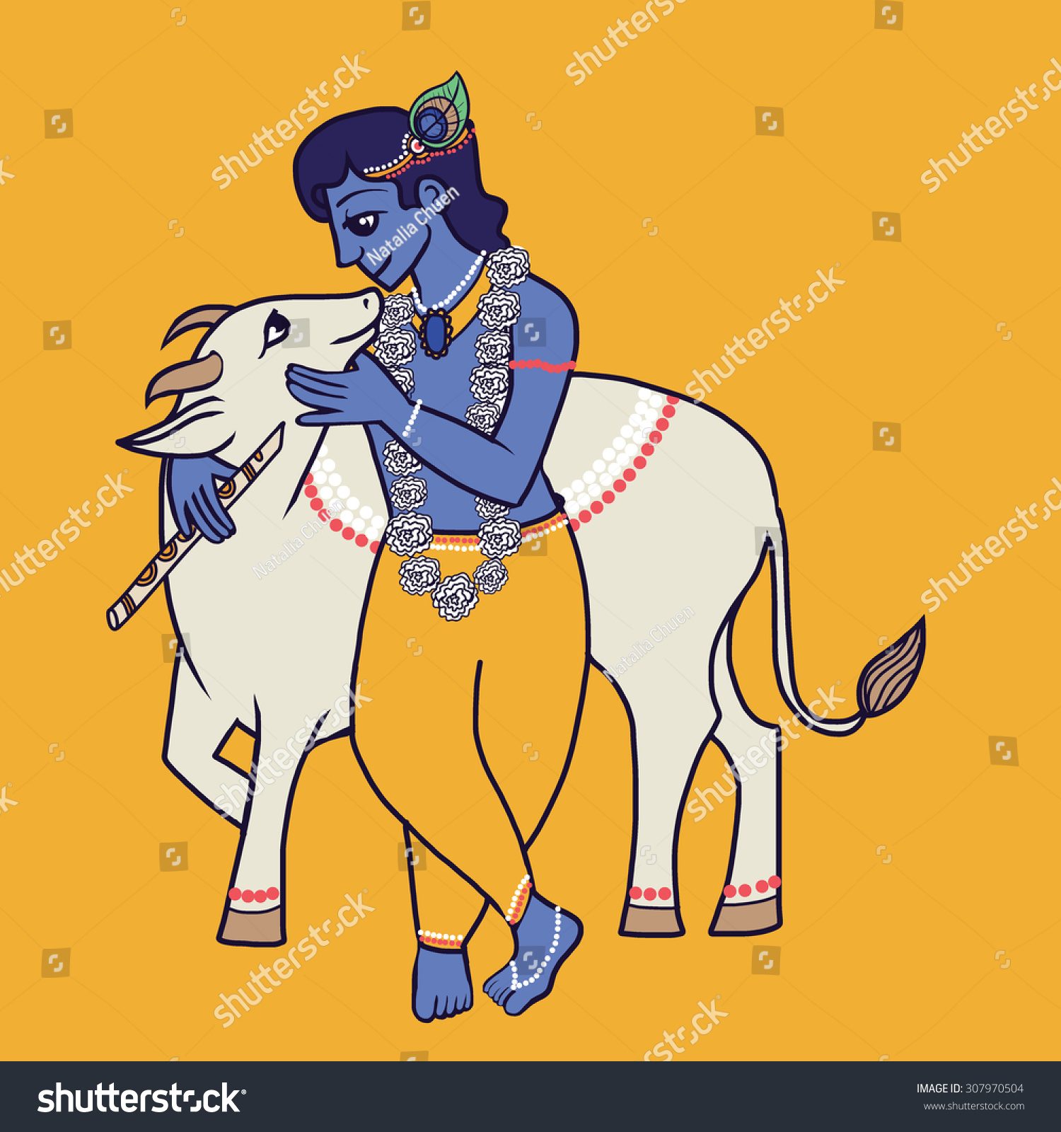 Krishna Holy Cow Flute Janmashtami Background Stock Vector (Royalty ...