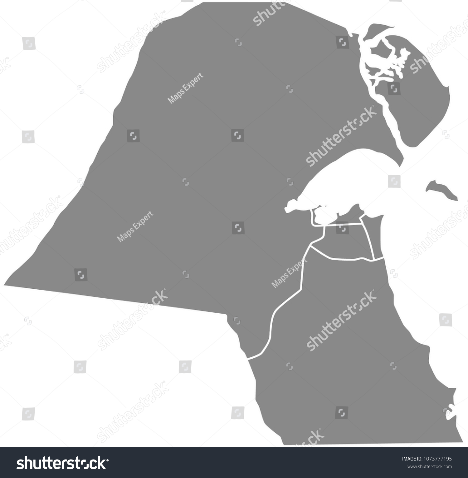 Kuwait Map Vector Outline Illustration Provinces Stock Vector (Royalty ...