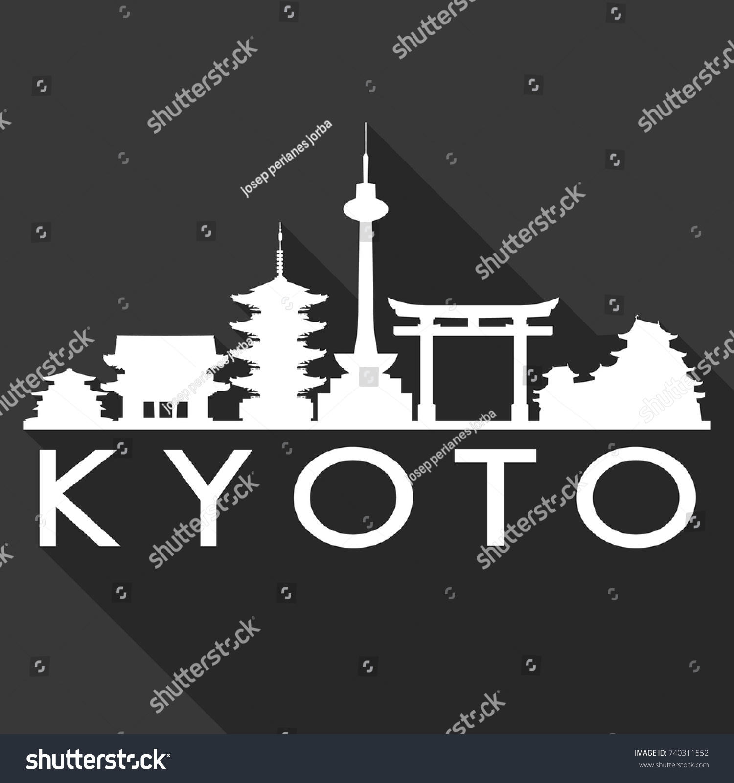 Kyoto Flat Icon Skyline Silhouette Design のベクター画像素材 ロイヤリティフリー