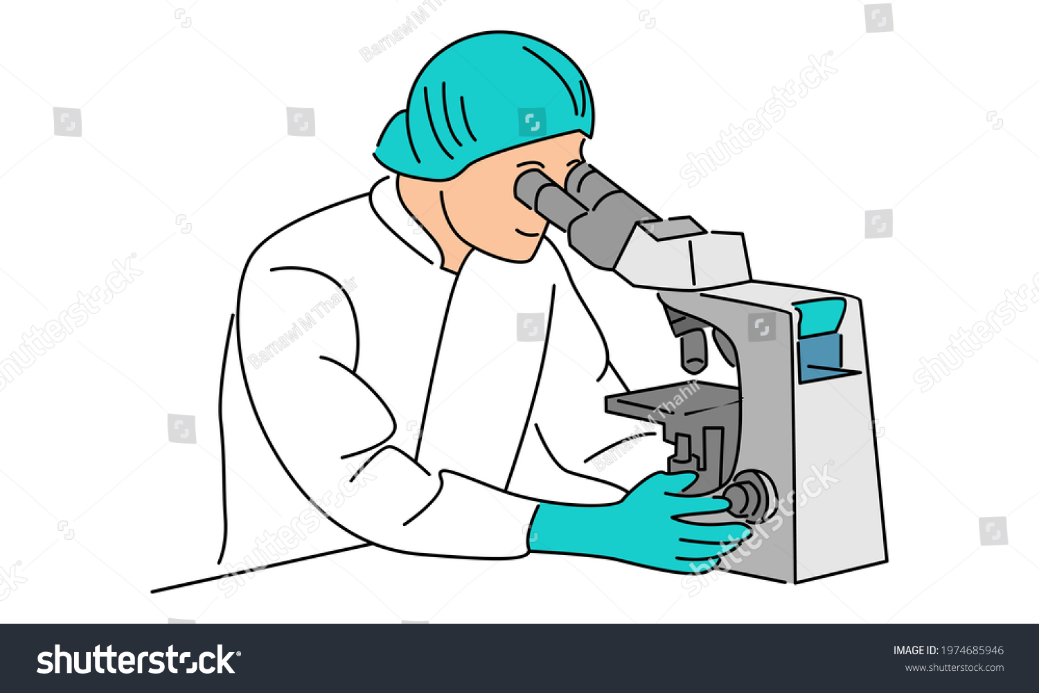 Laboratory Assistant Looking Through Microscope Scientists Stock Vector ...