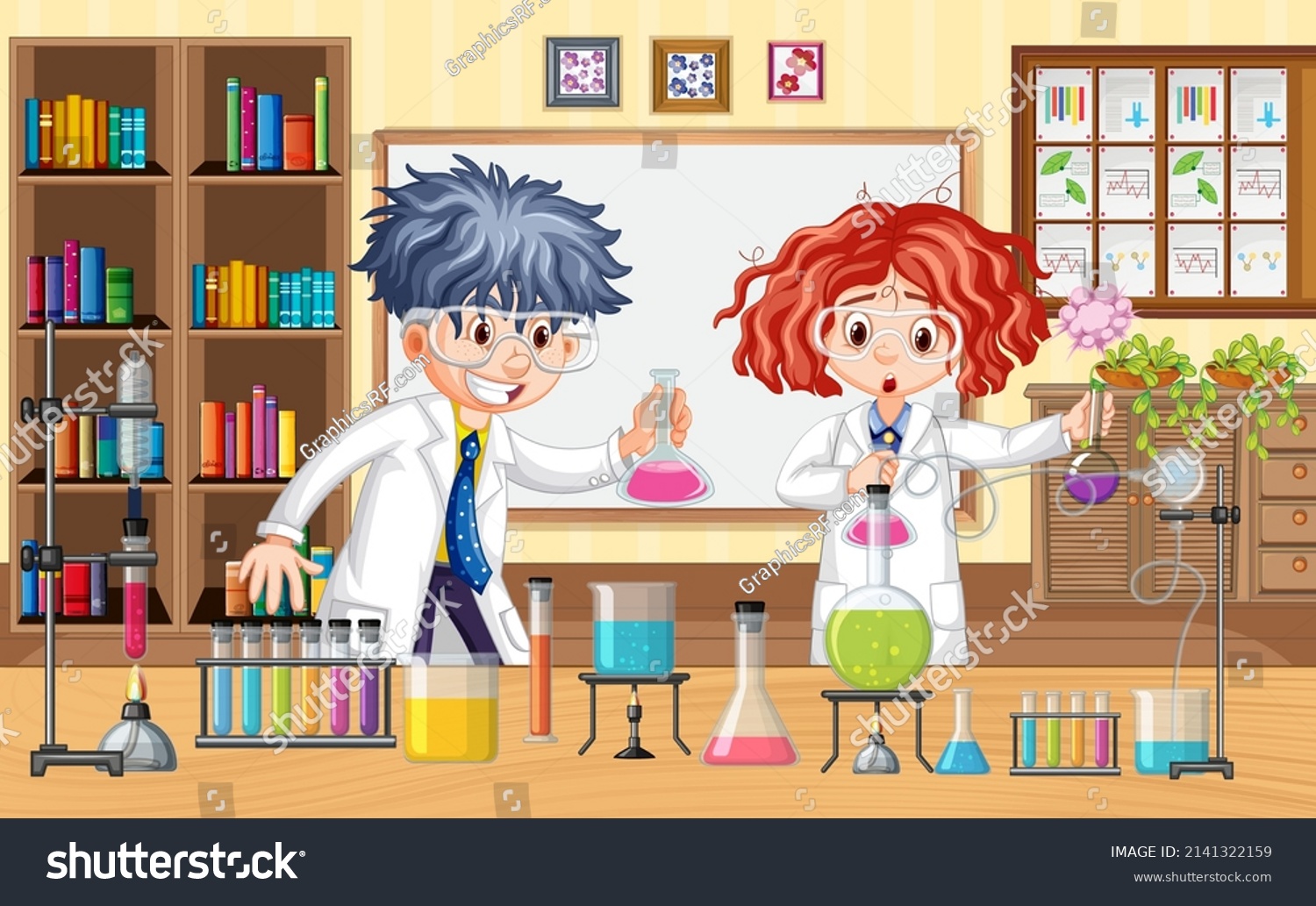 Laboratory Scene Scientist Cartoon Character Illustration Stock Vector ...