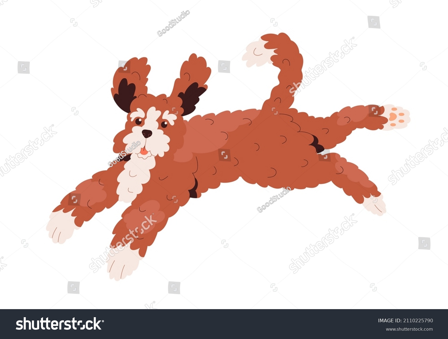 SVG of Labradoodle dog running. Happy goldendoodle doggy with curly hair. Canine animal of doodle breed. Positive fluffy puppy. Friendly pup in motion. Flat vector illustration isolated on white background svg