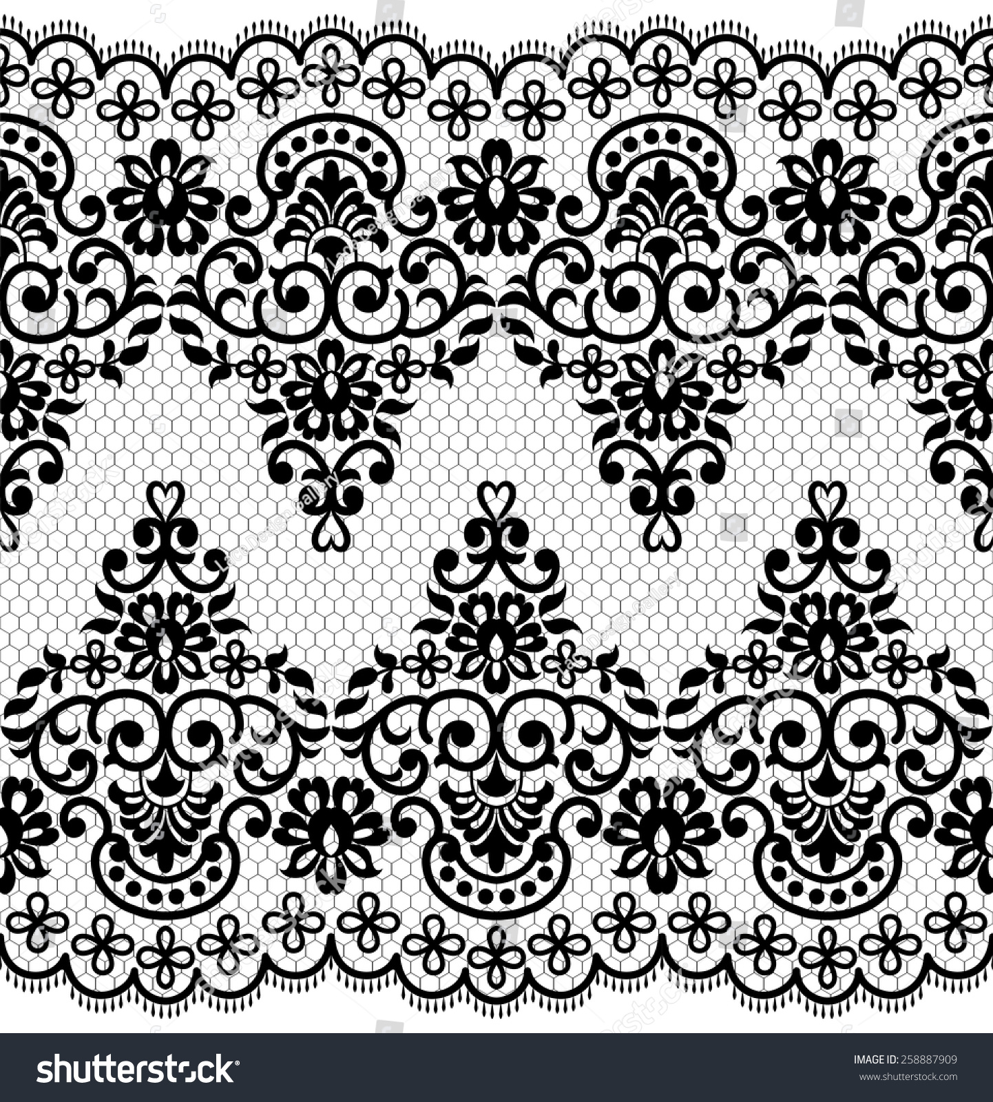 Lace Black Seamless Pattern Flowers On Stock Vector 258887909 ...