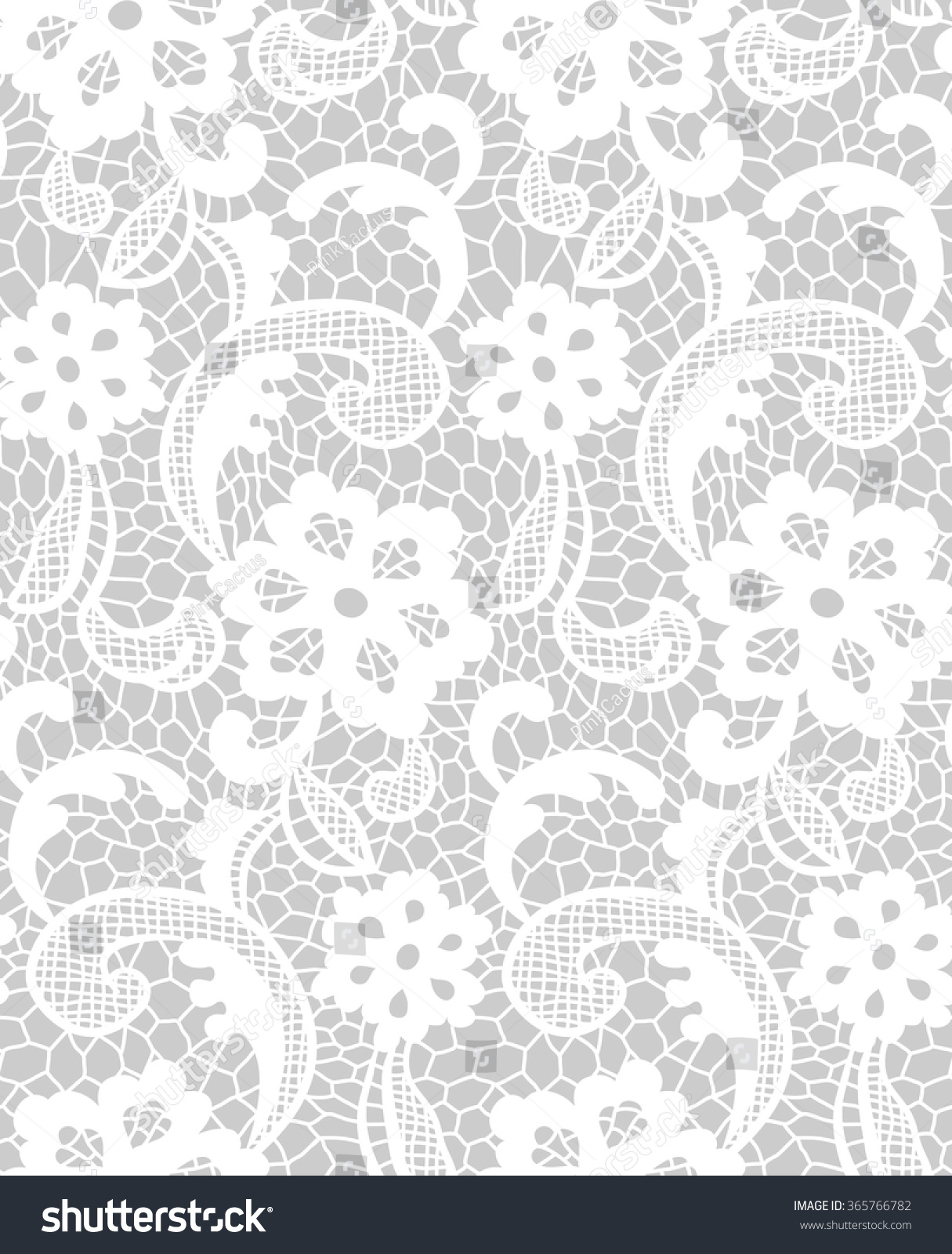 Lace Pattern Floral Motifs Grey White Stock Vector 