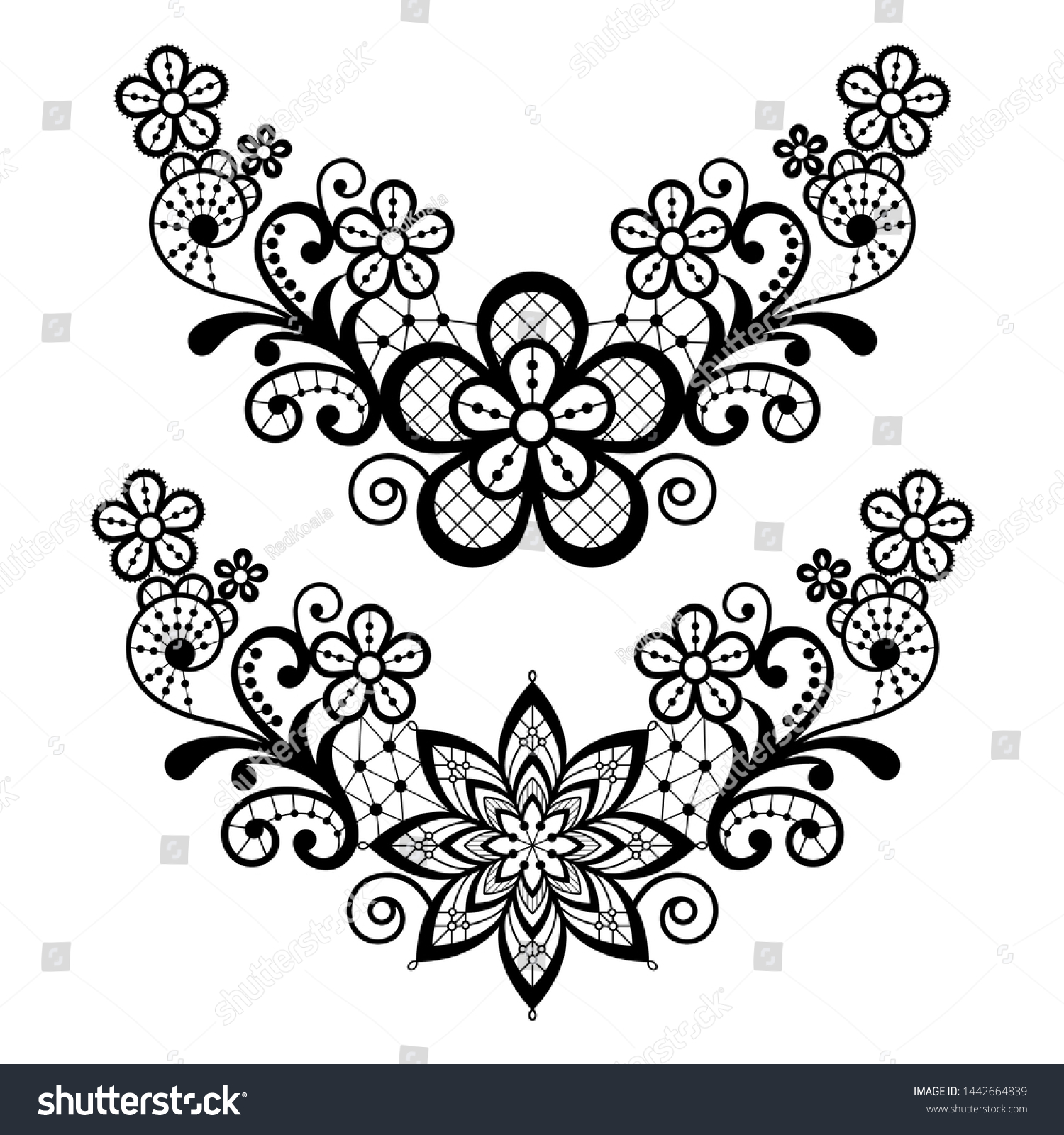 SVG of Lace single vector pattern set - black floral lace half wreath, half circles design collection, retro openwork background svg