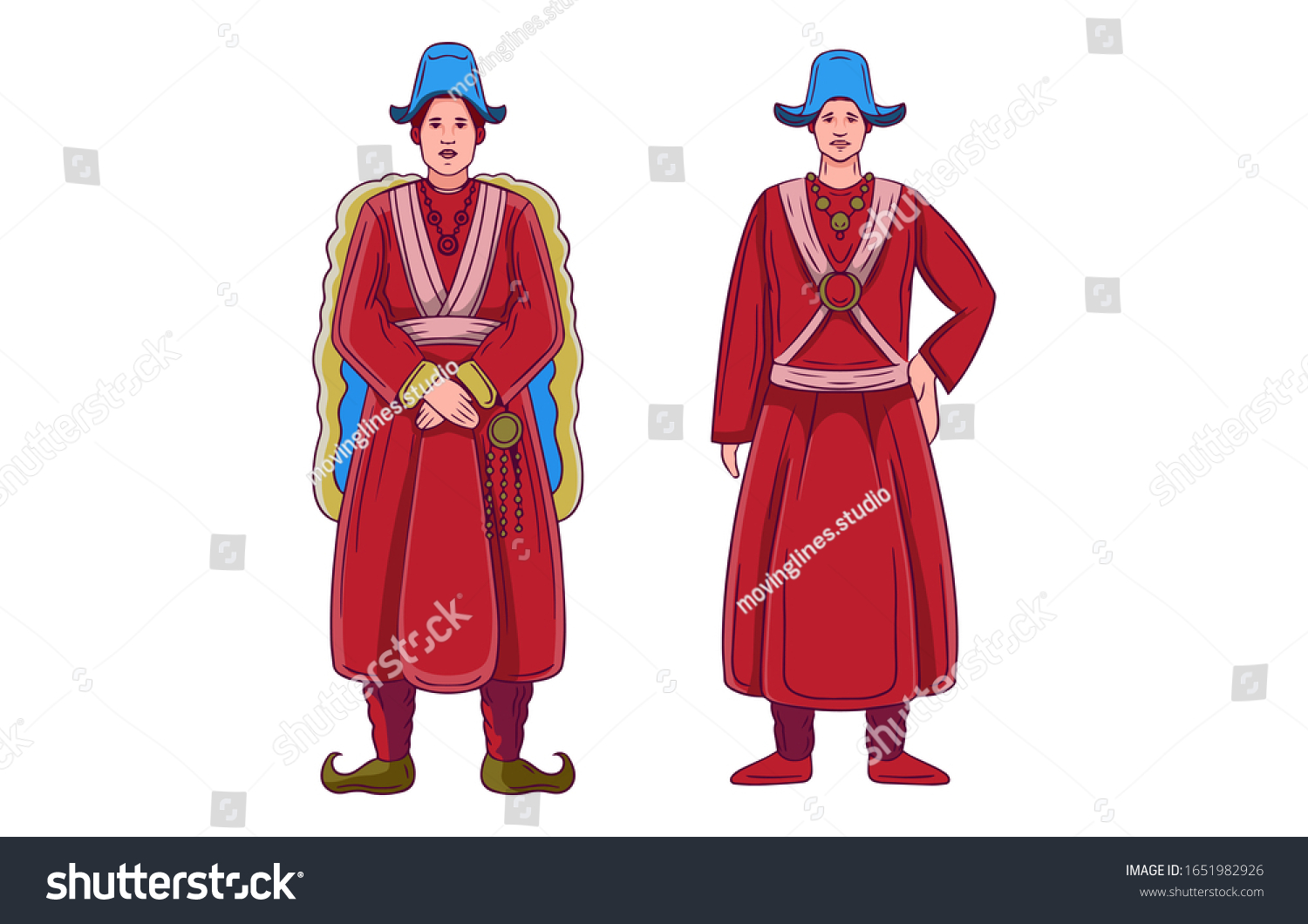 ladakh-people-standing-traditional-dress-vector-stok-vekt-r-telifsiz