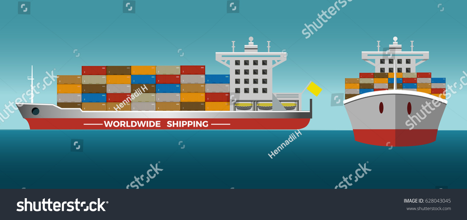 SVG of Laden container ship. Front view and side view. svg