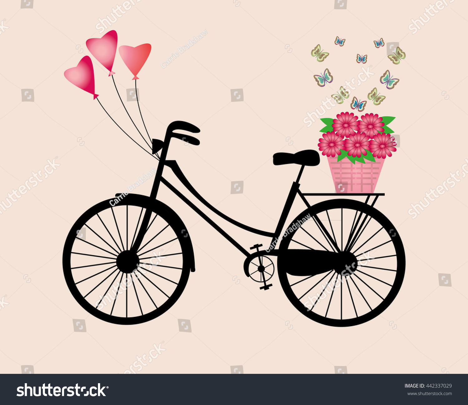 Ladies Bike Flowers Balloons Butterflies Stock Vector Royalty Free