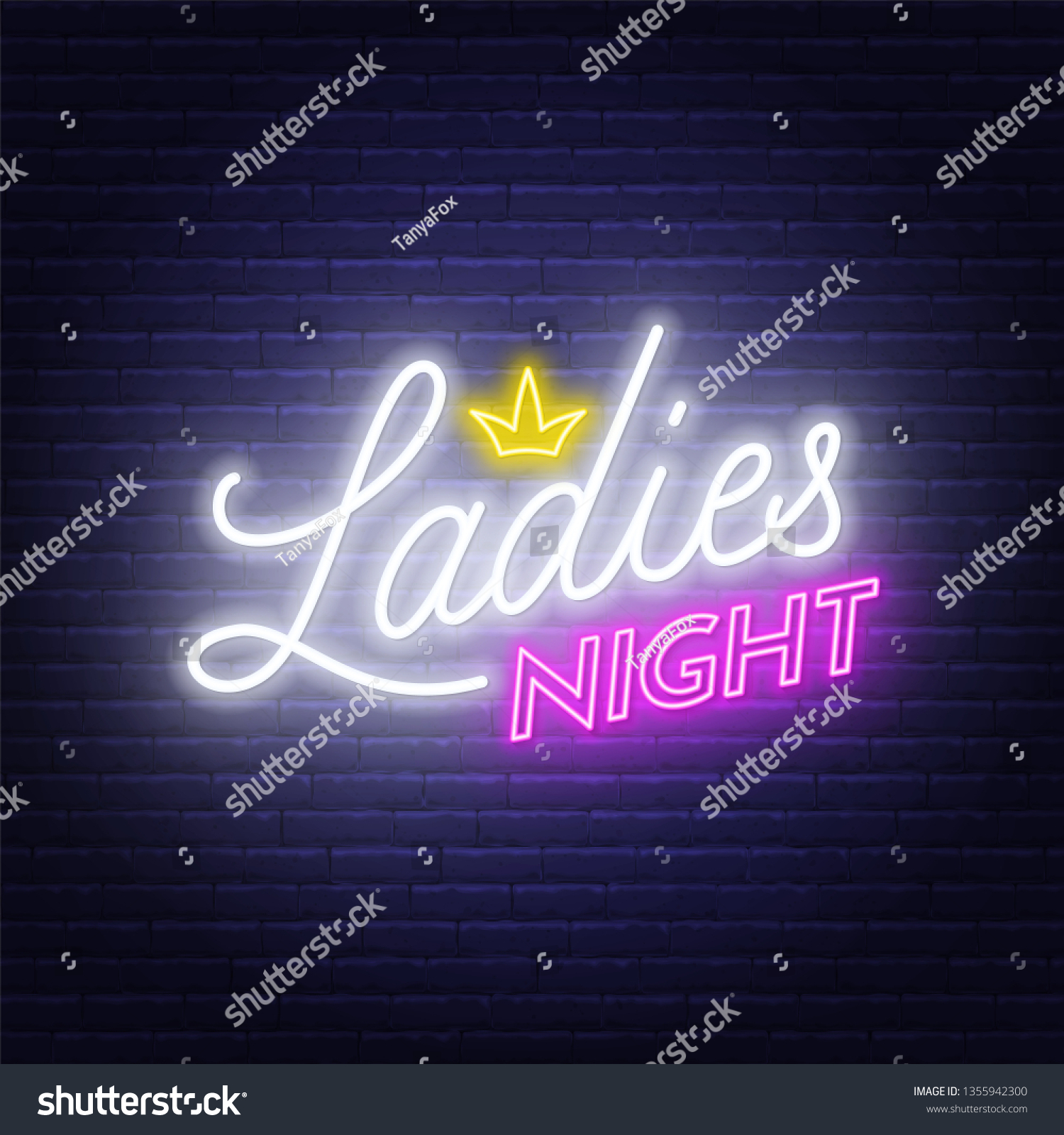 Ladies Night Neon Lettering On Brick Stock Vector (Royalty Free) 1355942300