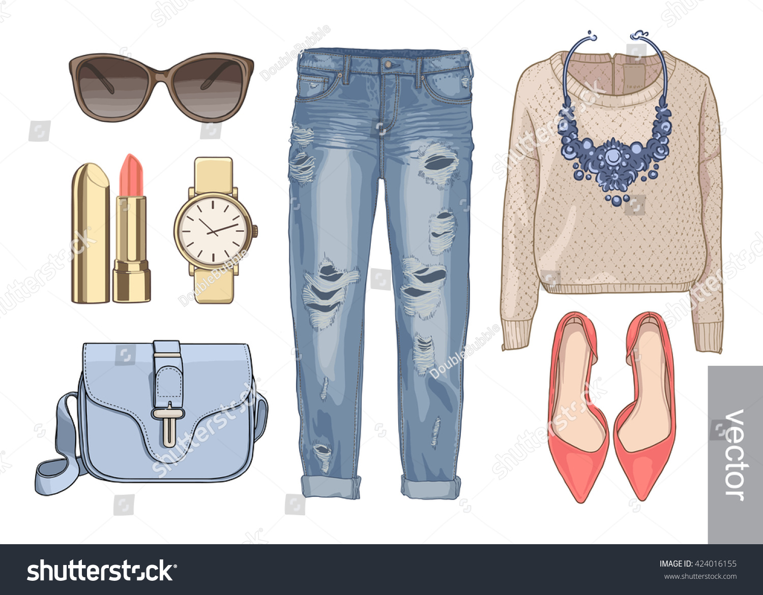 Lady Fashion Set Autumn Season Outfit Stock Vector 424016155 - Shutterstock