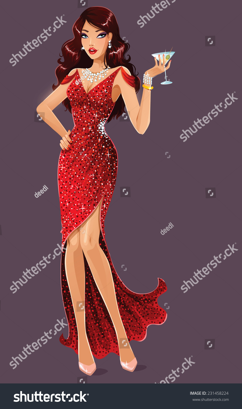 Lady In Red Stock Vector Illustration 231458224 Shutterstock