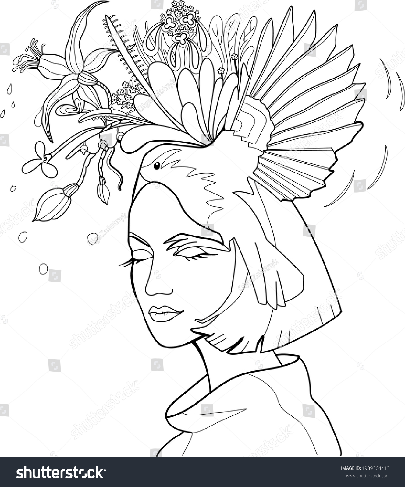 Lady Spring Adult Coloring Page Fantasy Stock Vector (Royalty Free