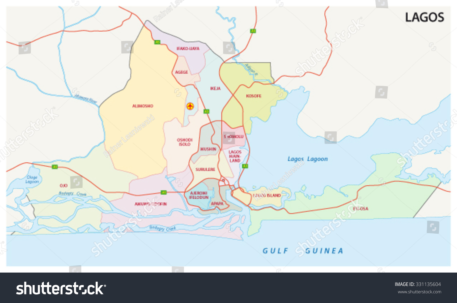 Stock Vector Lagos Nigeria Administrative Map 331135604 