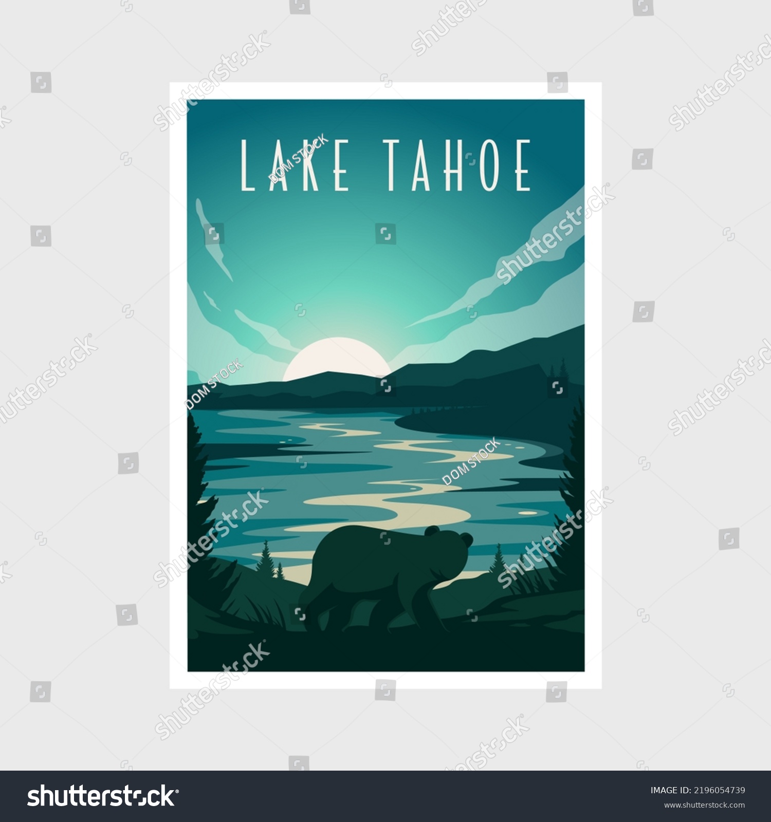 SVG of Lake Tahoe scenery poster vector illustration design, lake and bear poster svg