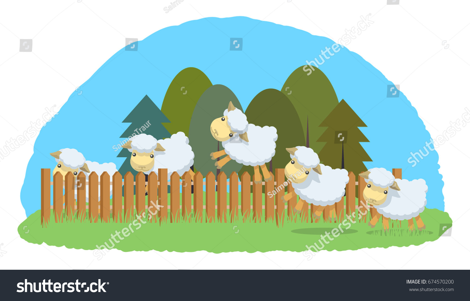 Lambs Jump Over Hedge Vector Illustration Stock Vector (Royalty Free ...