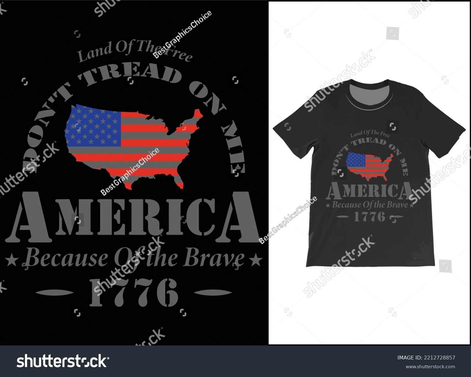 SVG of Land Of The Free Don't Tread On Me America Because Of the Brave 1776, 4th of July Shirt. svg