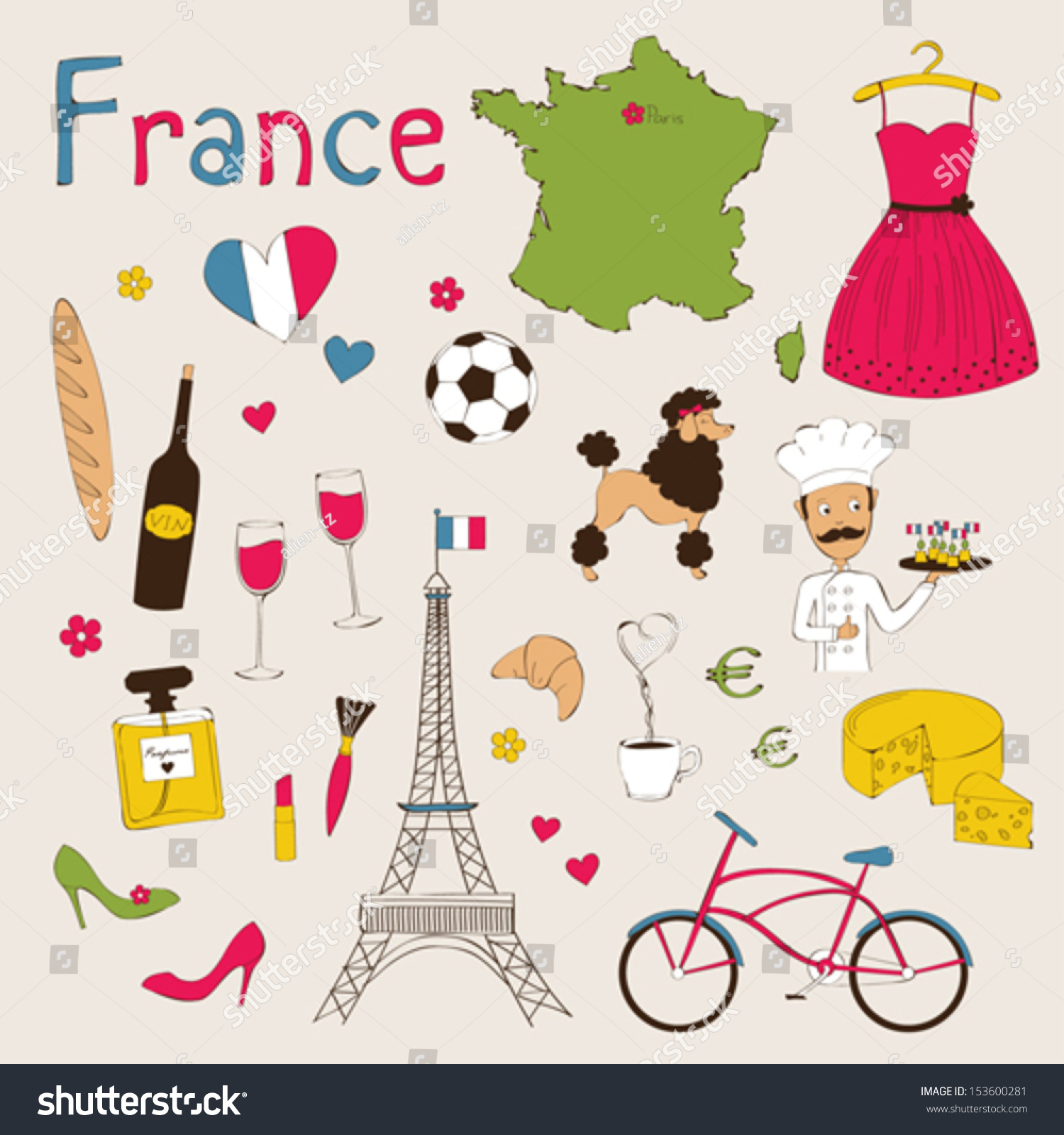 Landmarks And Symbols Of France Stock Vector Illustration 153600281 ...