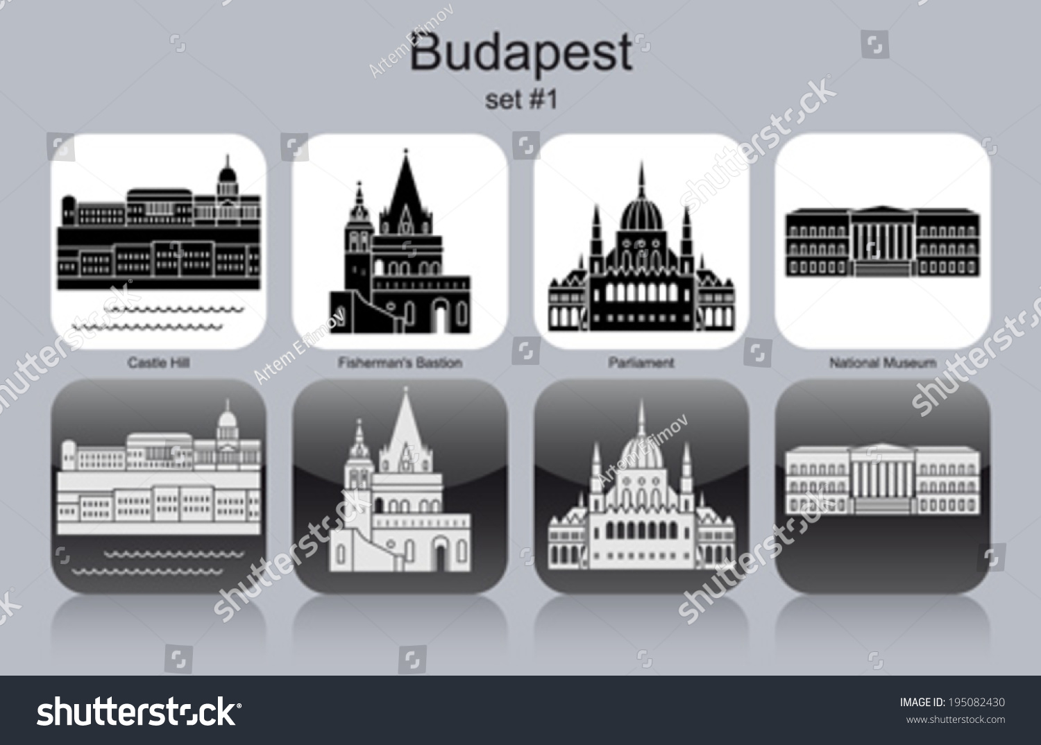 SVG of Landmarks of Budapest. Set of monochrome icons. Editable vector illustration. svg