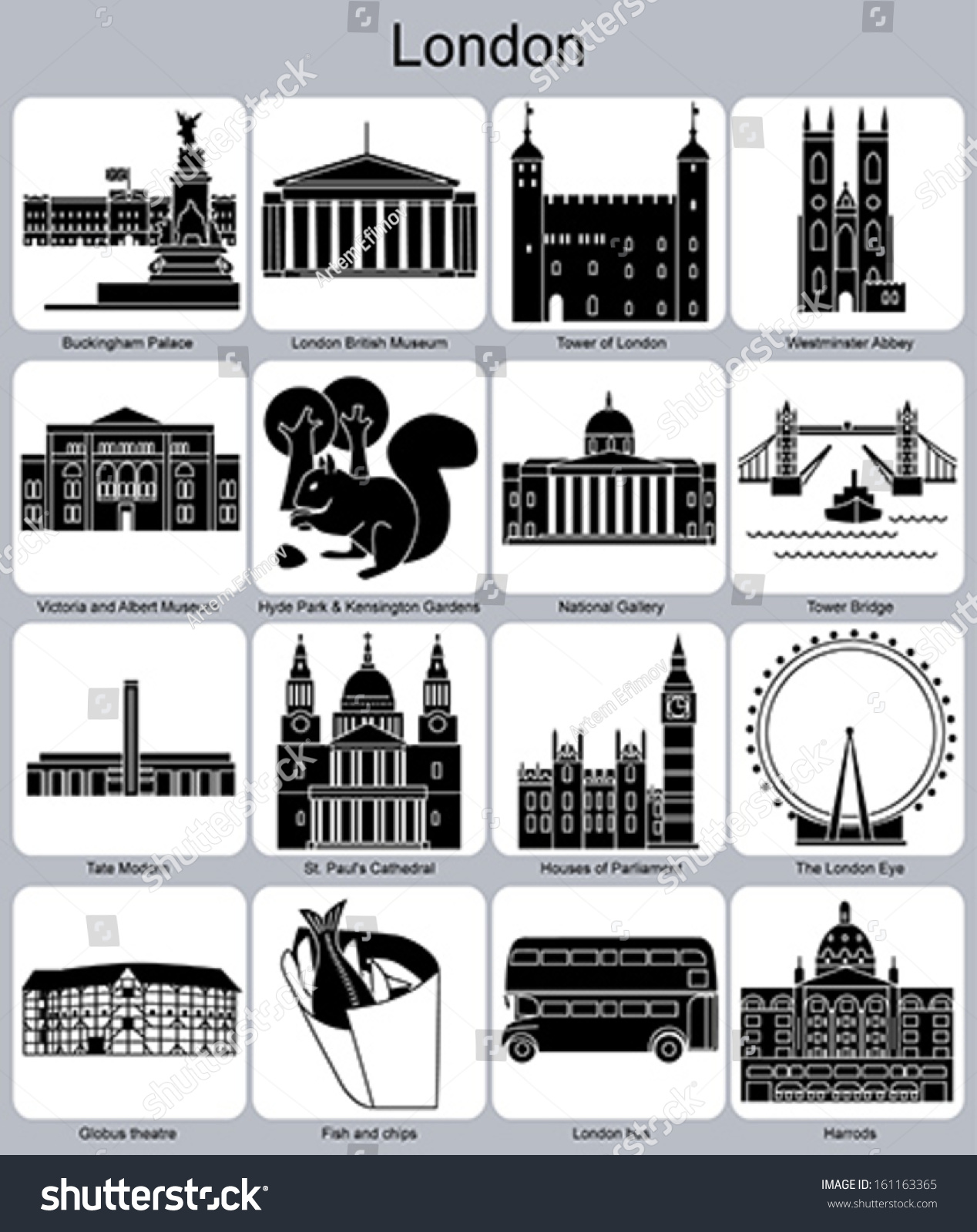 SVG of Landmarks of London. Set of monochrome icons. Editable vector illustration. svg