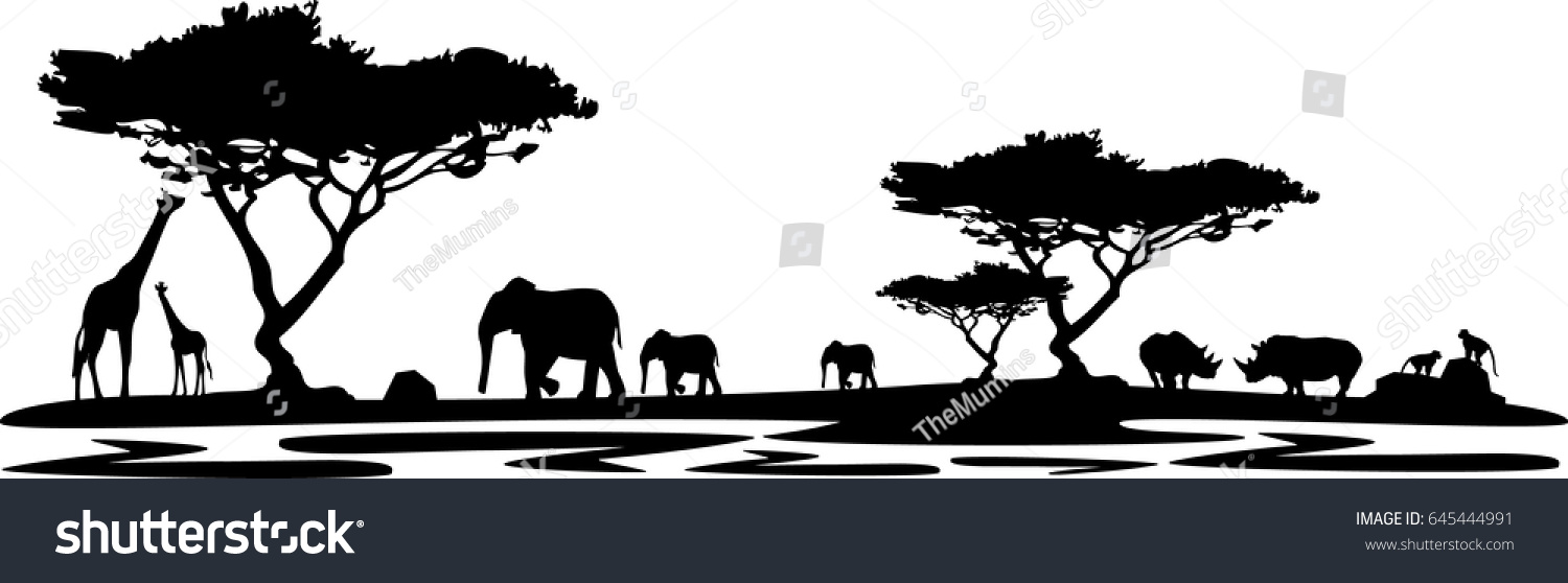 Landscape Africa Rhino Stock Vector (Royalty Free) 645444991