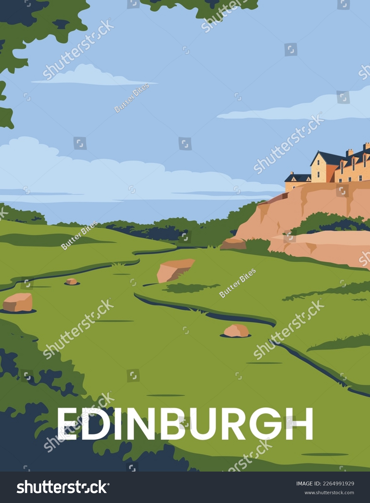 SVG of landscape background Old town Edinburgh in Scotland UK. vector illustration with colored style for poster, postcard, card, print. svg