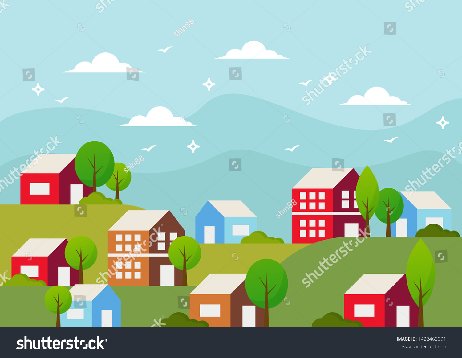 Landscape Background Houses Vector Illustration Flat Stock Vector ...