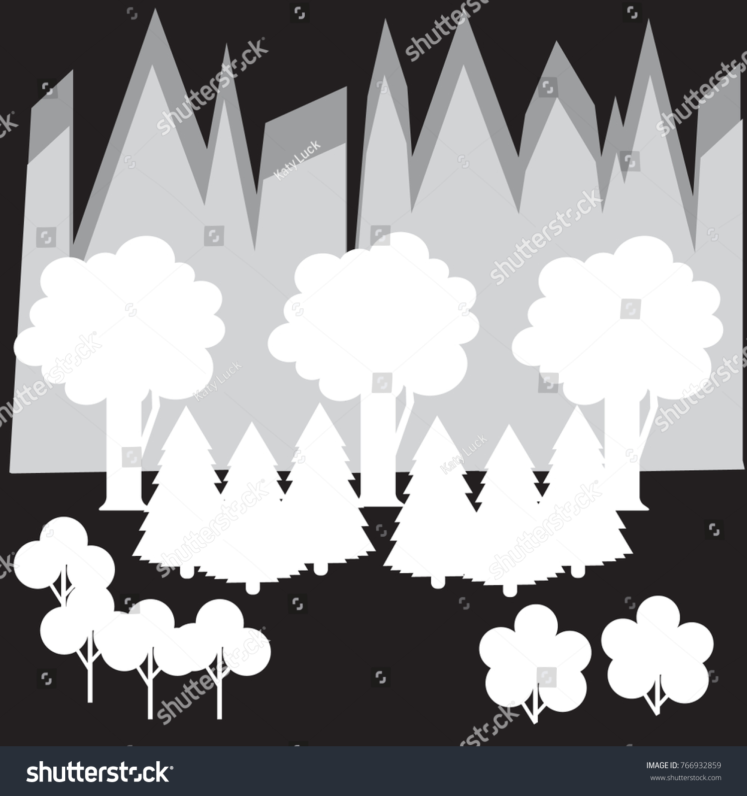 Landscape Black White Vector Background Nature Stock Vector (Royalty
