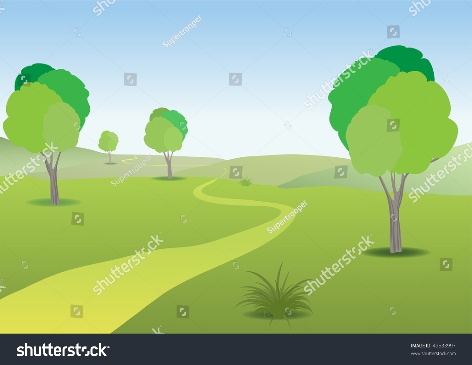 Landscape Green Plain, Warm Sunny Summer Day And A Winding Path To The ...