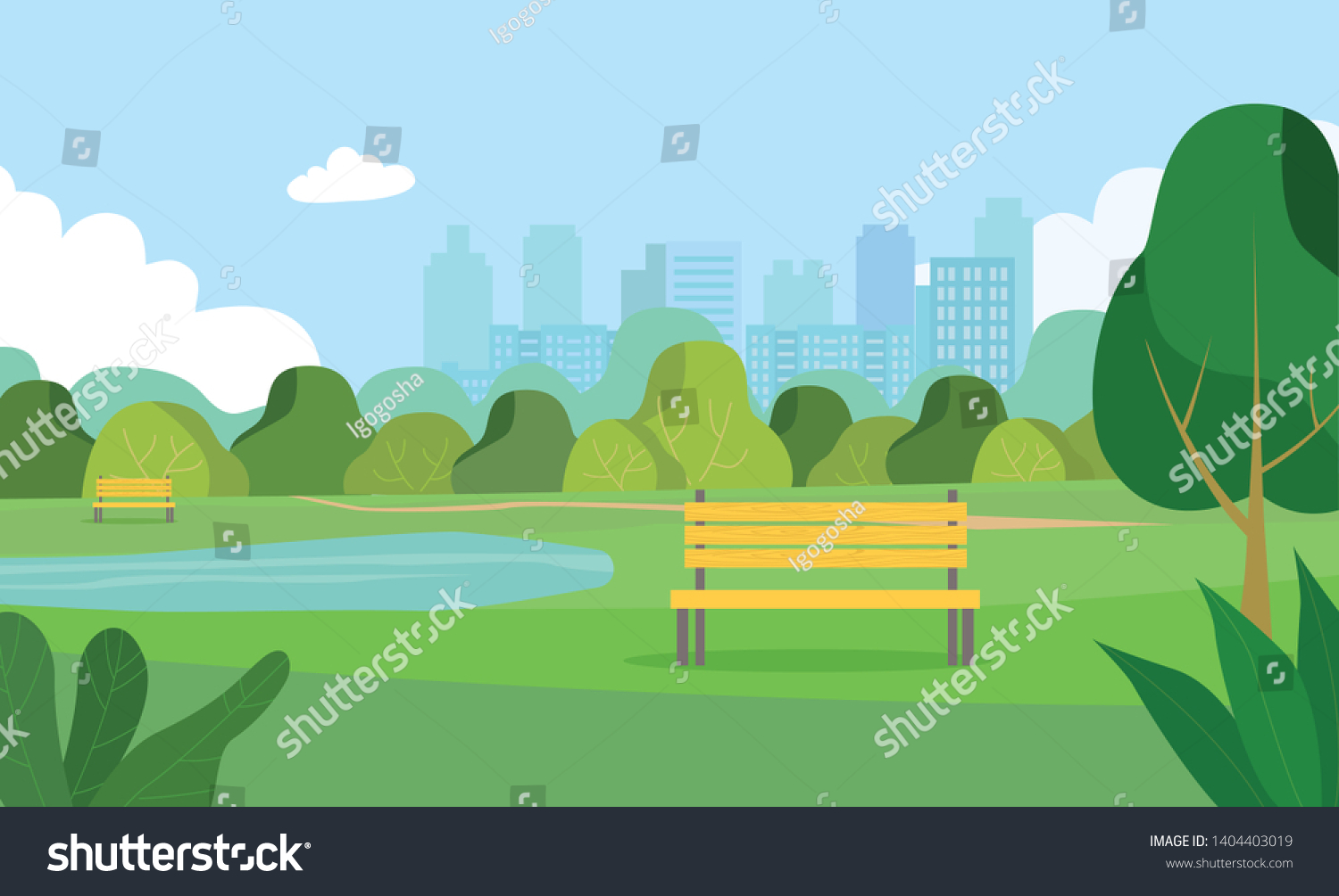 Landscape City Park Bench Lake Vector Stock Vector (royalty Free 