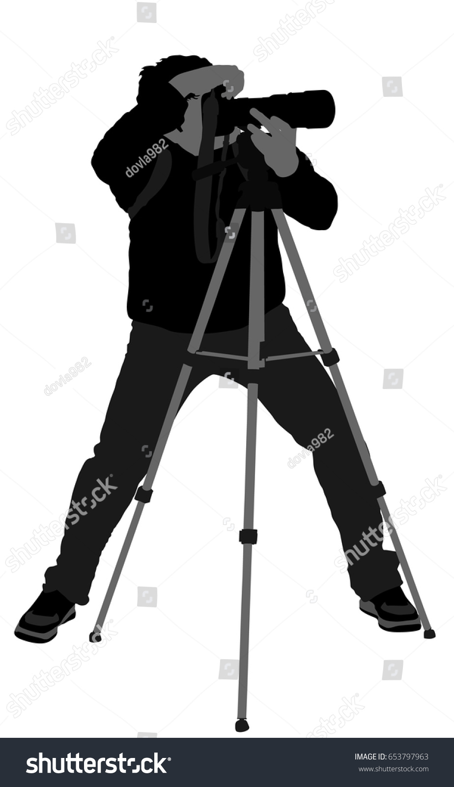 landscape photographer with tripod vector silhouette paparazzi shooting on the event silhouette illustration isolated