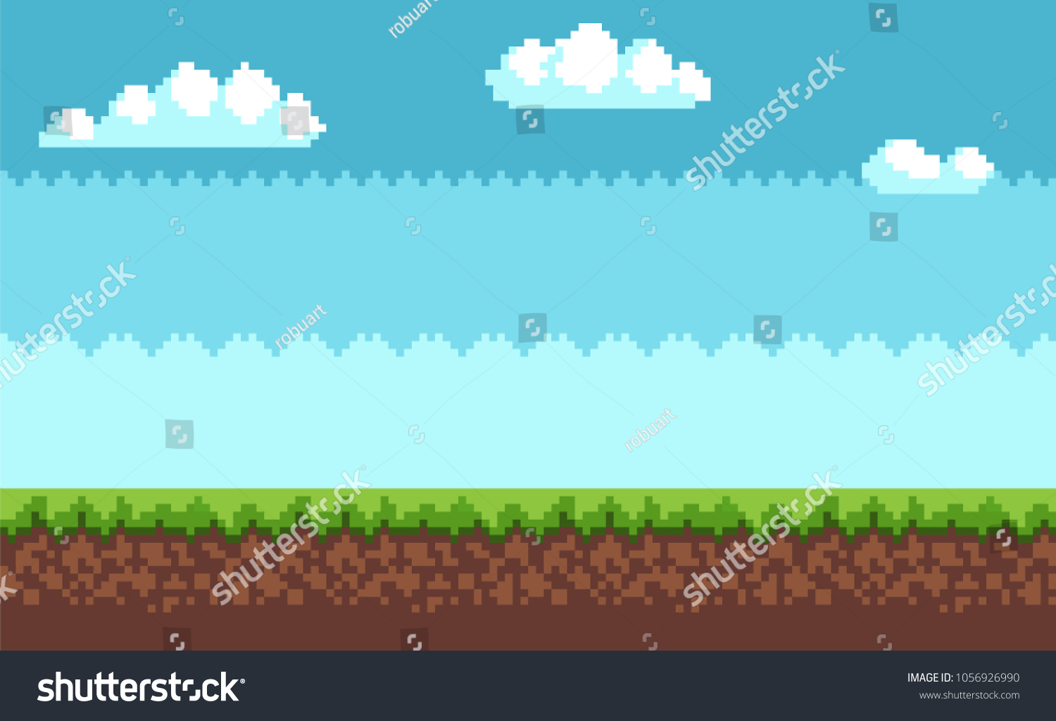 Landscape Pixel Art Style Blue Sky Stock Vector (Royalty Free ...