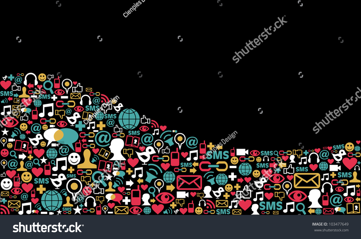 Landscape Social Media Icons Set In Wave Shape Layout Background ...