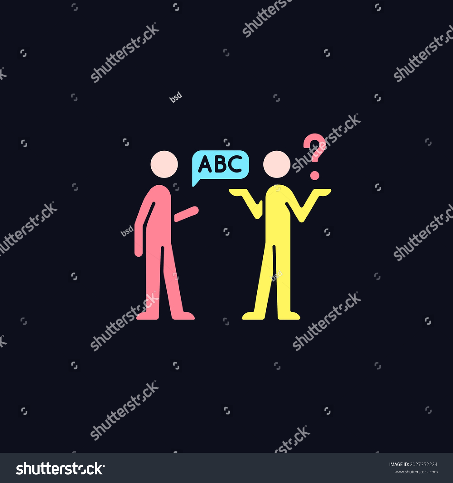 SVG of Language barriers RGB color icon for dark theme. Breakdown in communication. Speaking different dialects. Isolated vector illustration on night mode background. Simple filled line drawing on black svg