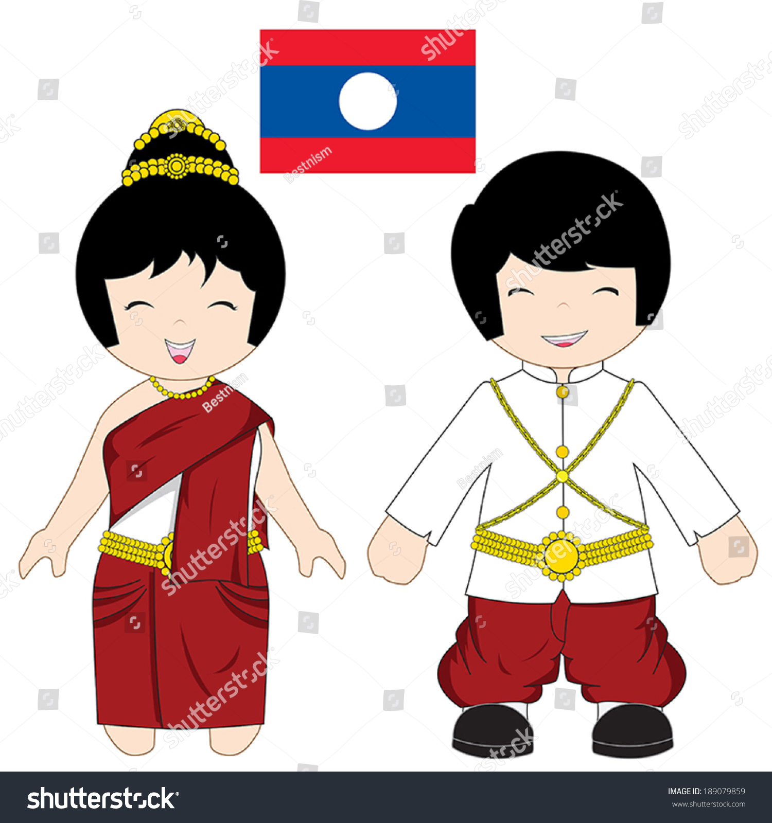 Laos Traditional Costume On White Background Stock Vector (Royalty Free ...