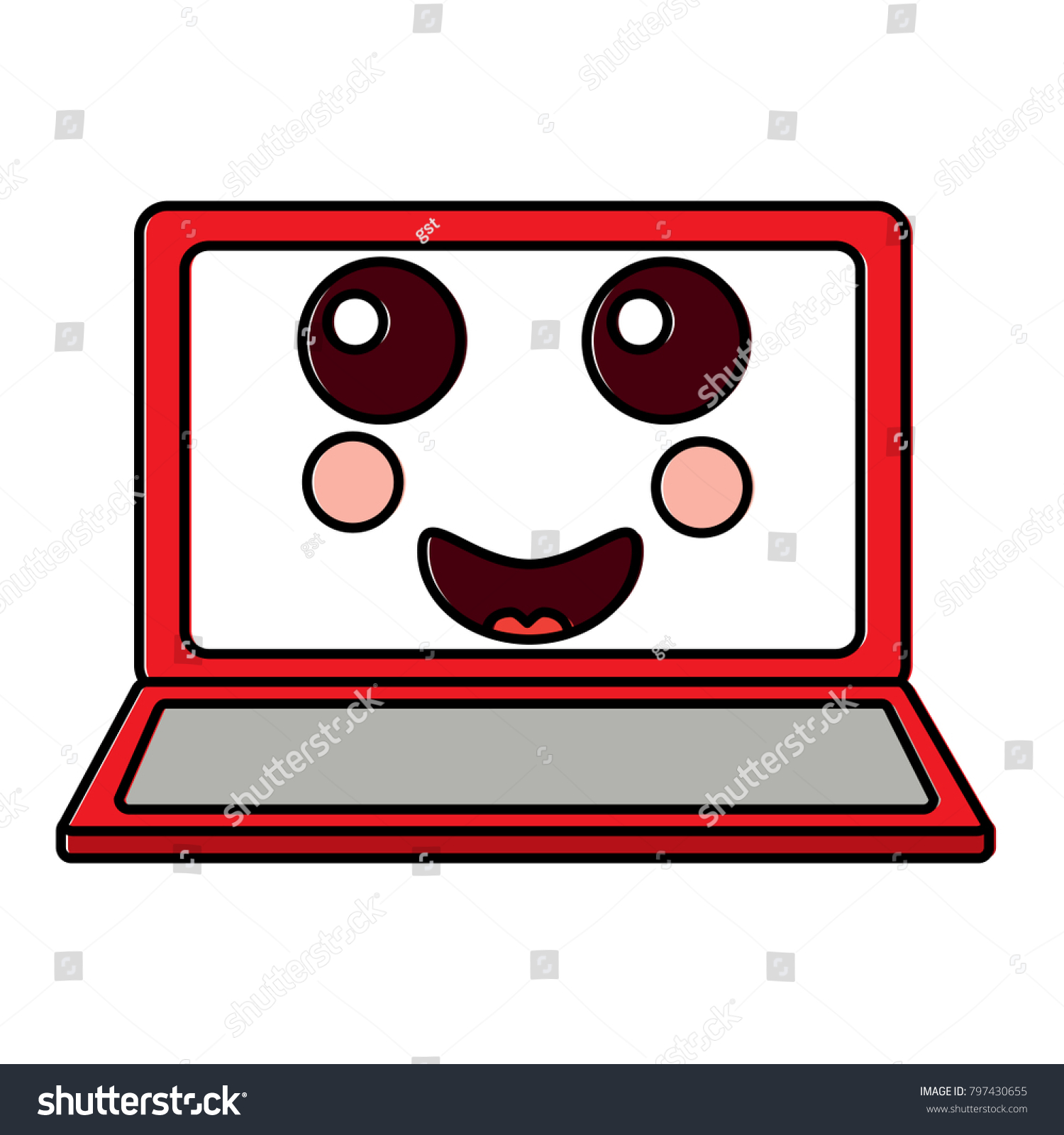 Laptop Computer Kawaii Character Screen Stock Vector (Royalty Free ...
