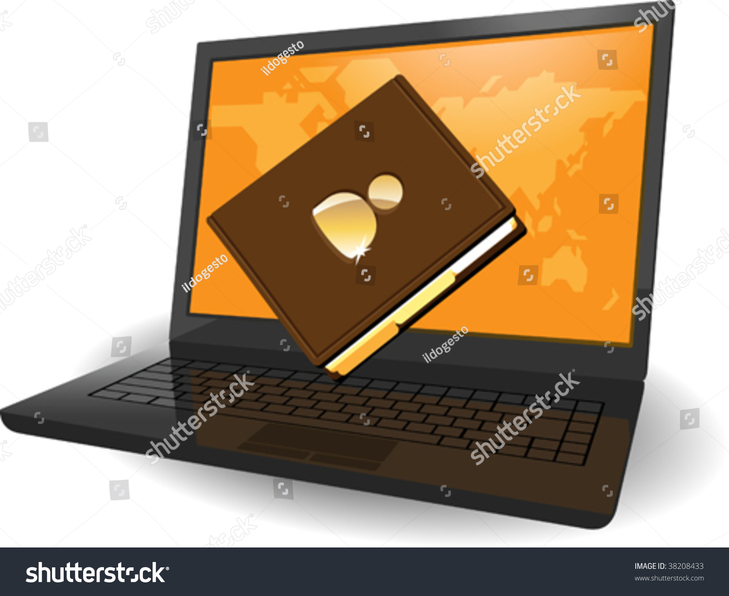 Laptop Map World On Screen Notebook Stock Vector (royalty Free) 38208433