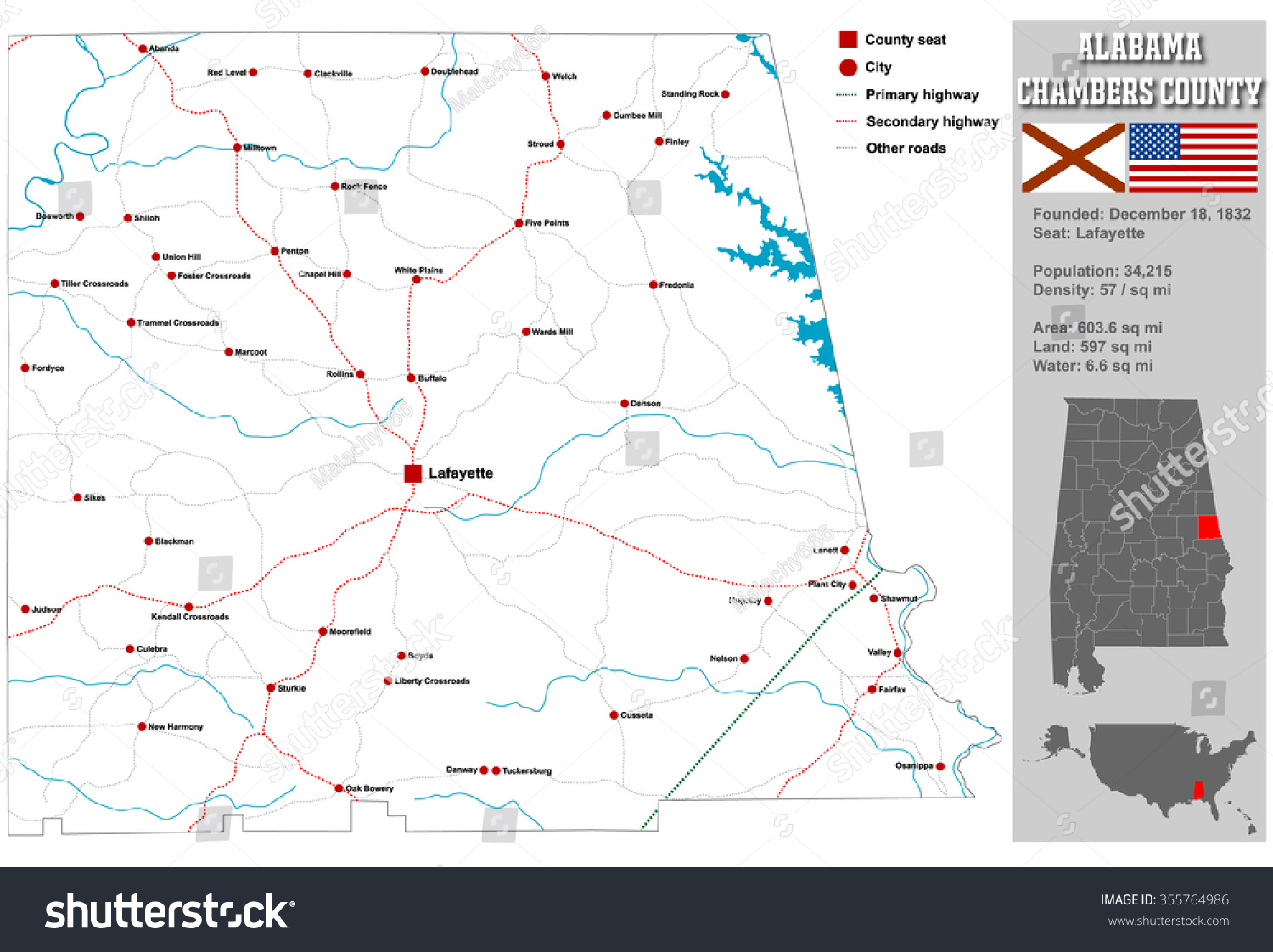 Large Detailed Map Infos About Chambers Stock Vector 355764986   Stock Vector Large And Detailed Map And Infos About Chambers County In Alabama 355764986 