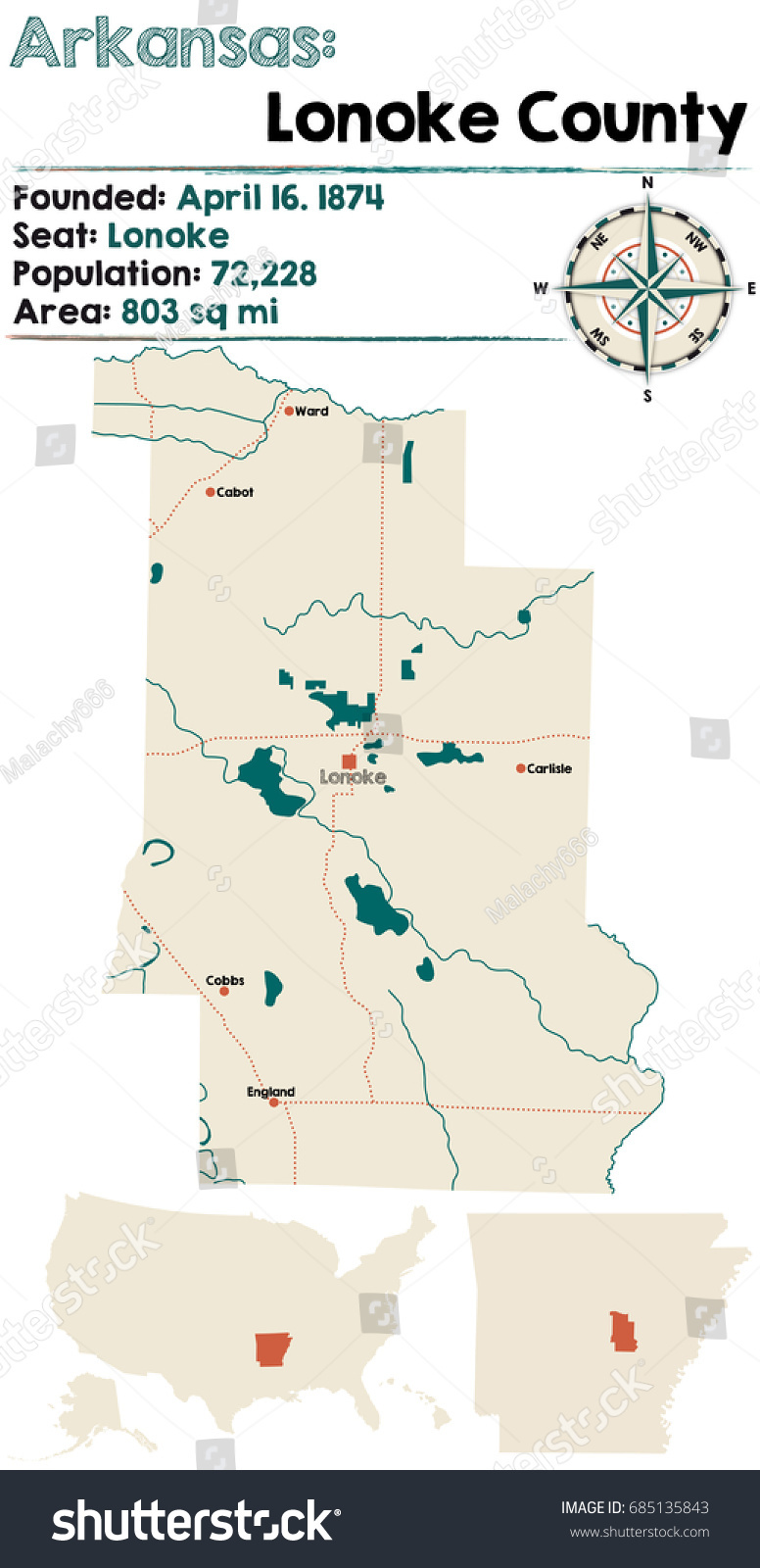 Large Detailed Map Arkansas Lonoke County Stock Vector Royalty Free 685135843 1381