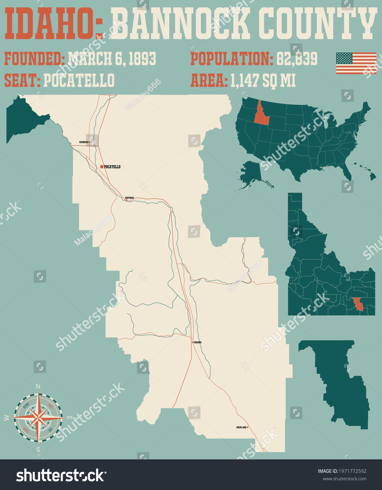 Large Detailed Map Bannock County Idaho Stock Vector (Royalty Free ...