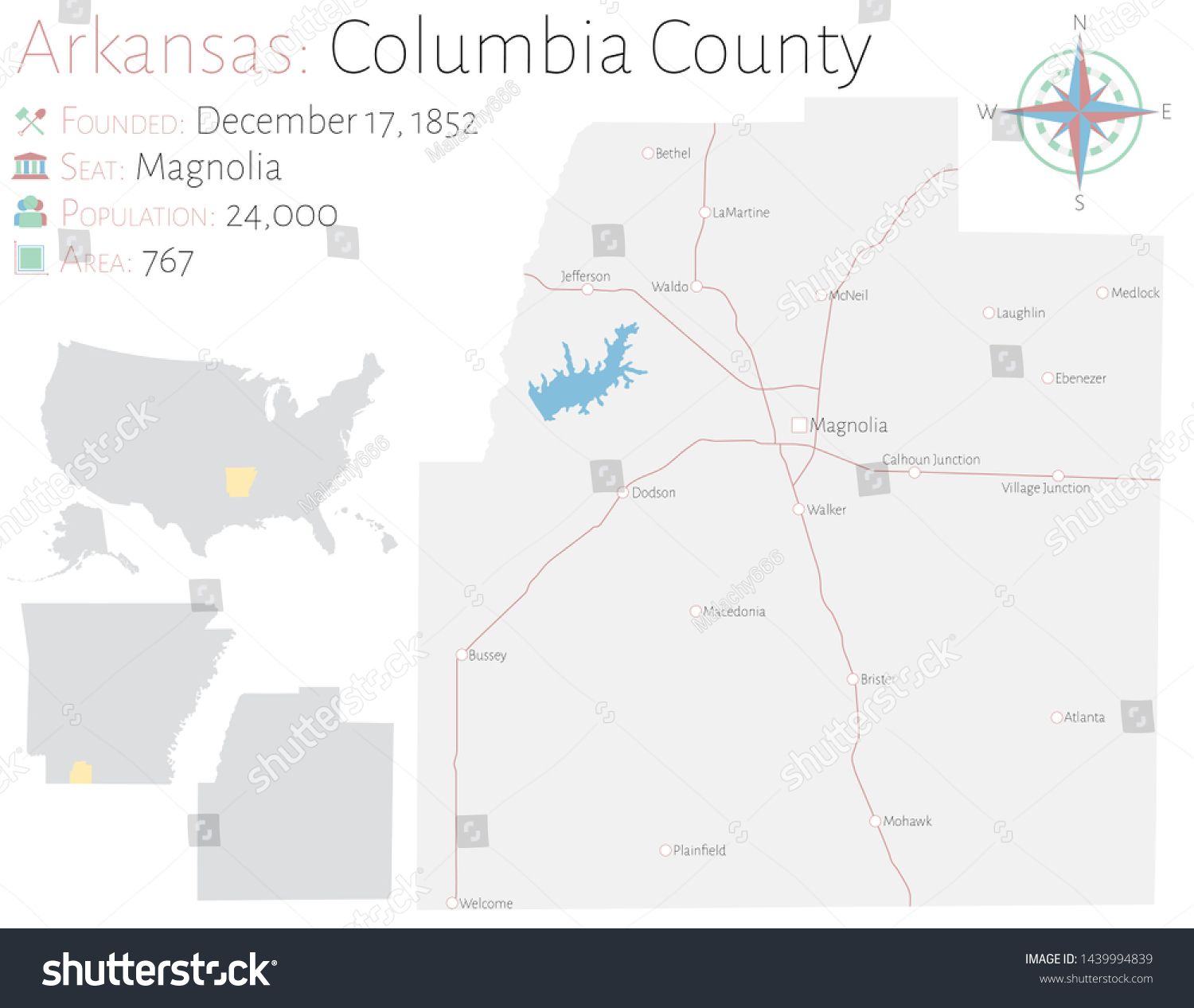 Large Detailed Map Columbia County Arkansas Stock Vector (Royalty Free ...