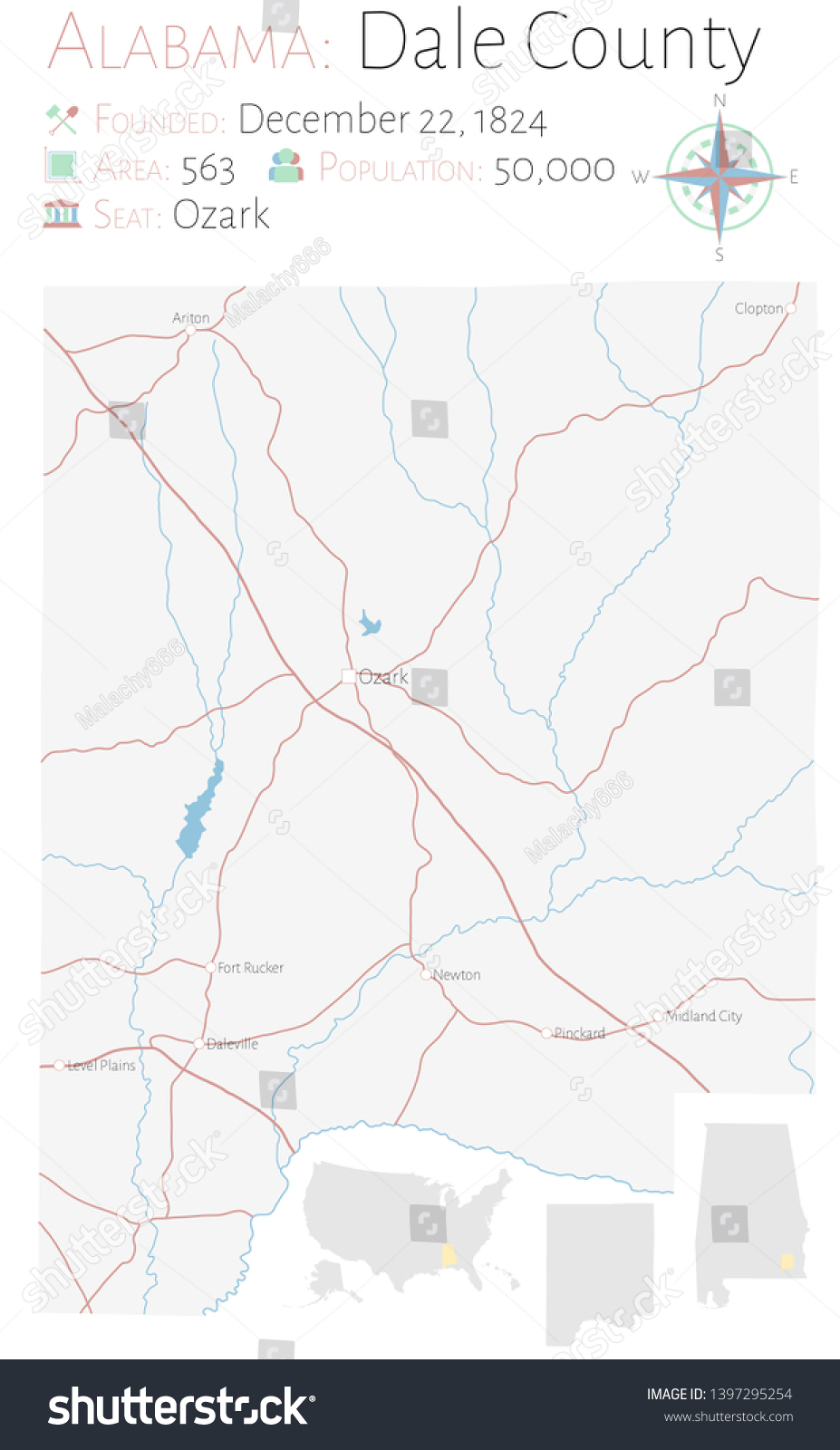 SVG of Large and detailed map of Dale county in Alabama, USA. svg