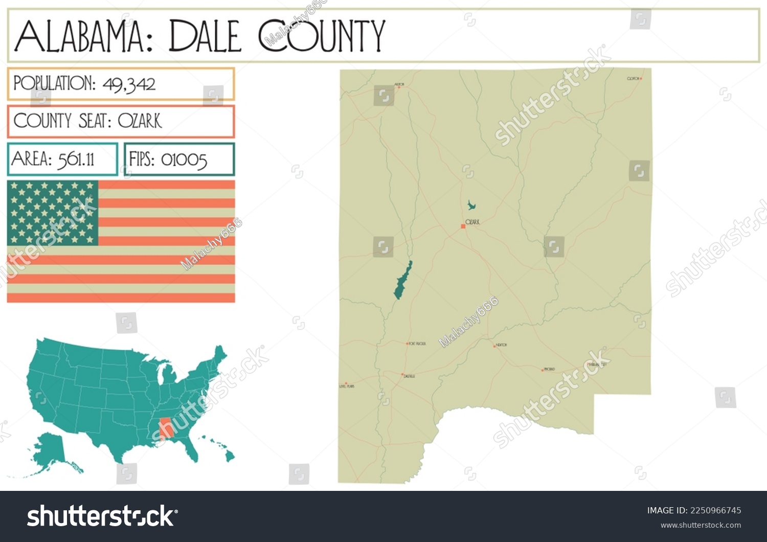 SVG of Large and detailed map of Dale county in Alabama, USA. svg