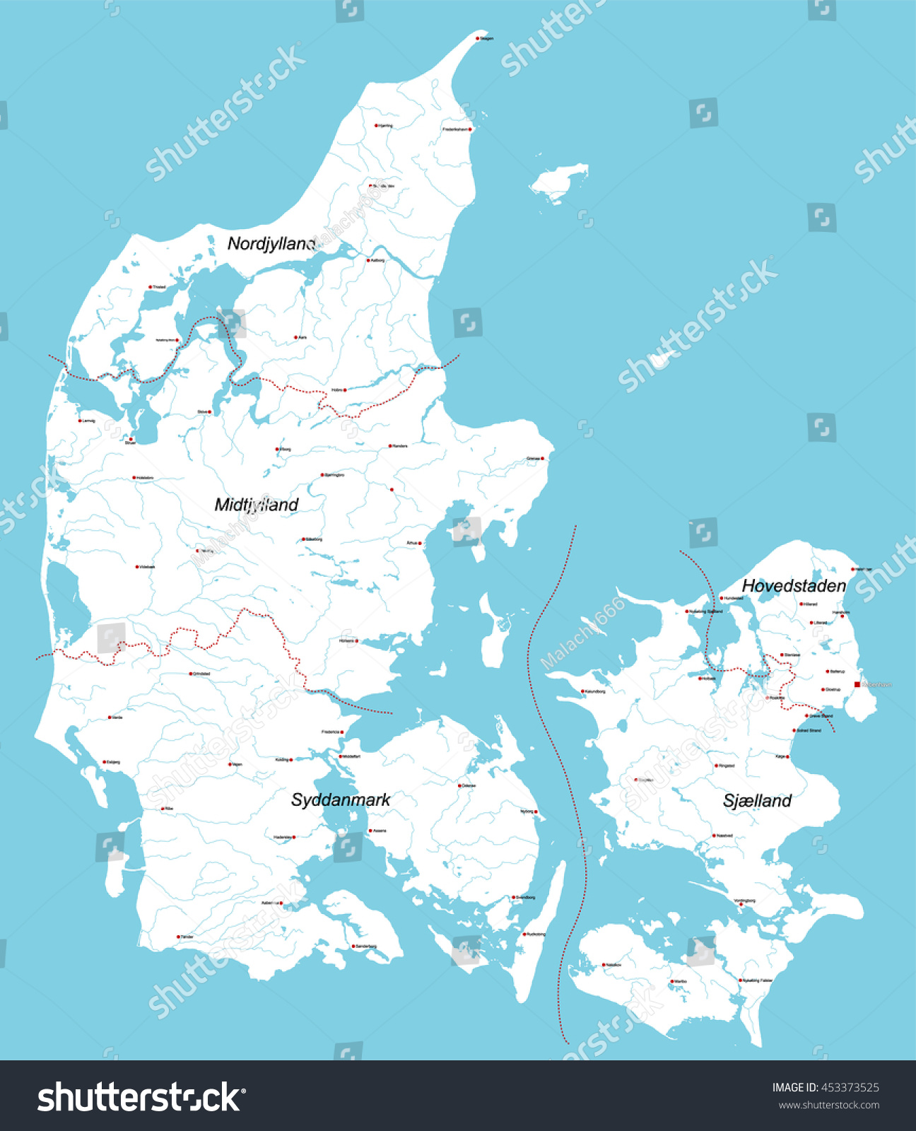 Large Map Of Denmark Large Detailed Map Denmark Rivers Lakes Stock Vector (Royalty Free)  453373525 | Shutterstock